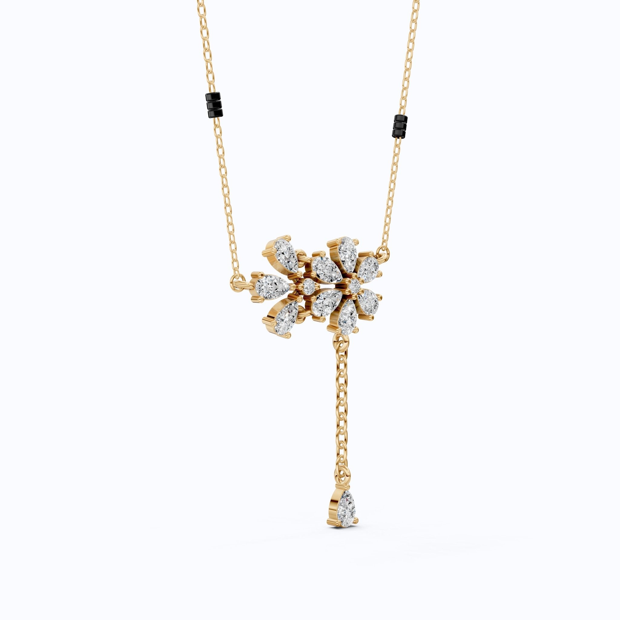 Dainty Floral Drop Tanmaniya Mangalsutra in 14K Solid Gold, 2.50 TCW Pear Cut Lab Created Diamonds, Wedding Gift for Her, Bridal Pendant Necklace - Shoora Designs