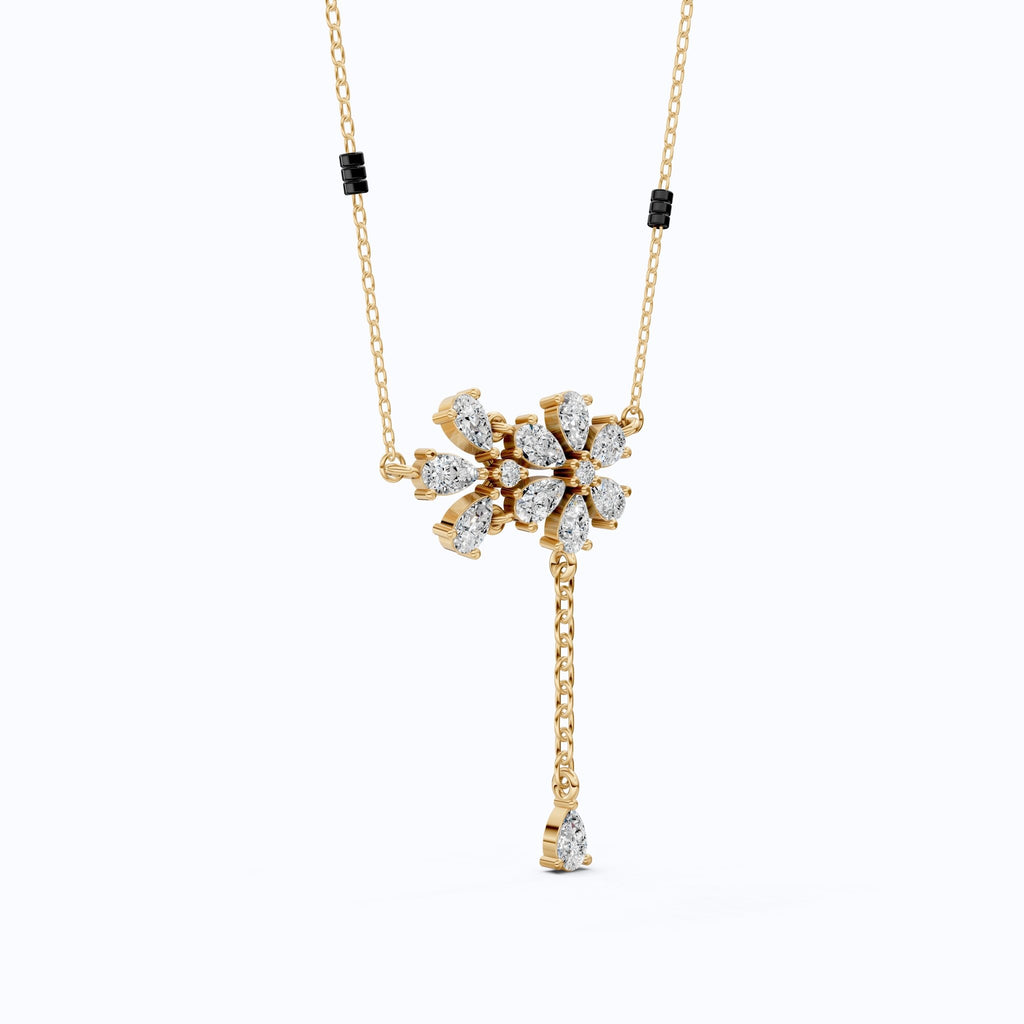 Dainty Floral Drop Tanmaniya Mangalsutra in 14K Solid Gold, 2.50 TCW Pear Cut Lab Created Diamonds, Wedding Gift for Her, Bridal Pendant Necklace - Shoora Designs