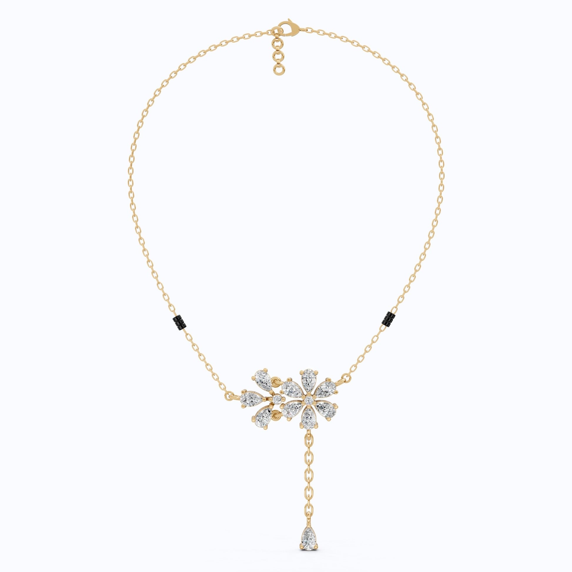 Dainty Floral Drop Tanmaniya Mangalsutra in 14K Solid Gold, 2.50 TCW Pear Cut Lab Created Diamonds, Wedding Gift for Her, Bridal Pendant Necklace - Shoora Designs