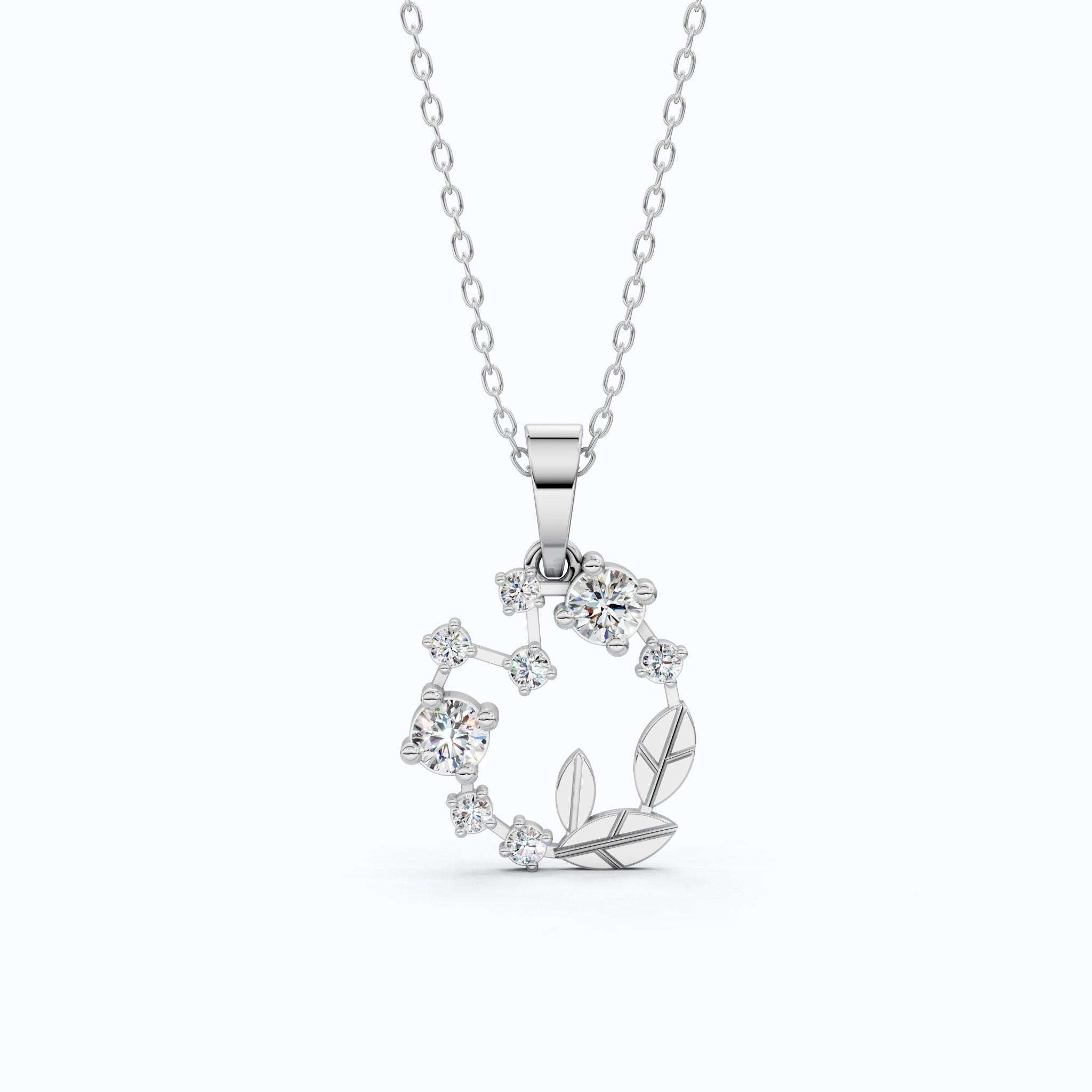 Dainty Floral Leaf Wreath Circle in Lab Diamond – 14k Solid Gold, Sterling Silver Pendant Necklace, Gift for Her, Bridal Jewelry - Shoora Designs