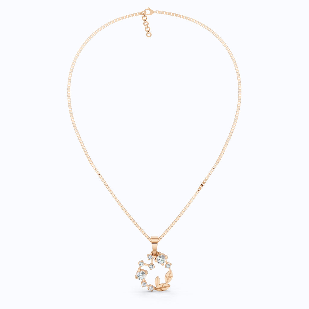 Dainty Floral Leaf Wreath Circle in Lab Diamond – 14k Solid Gold, Sterling Silver Pendant Necklace, Gift for Her, Bridal Jewelry - Shoora Designs