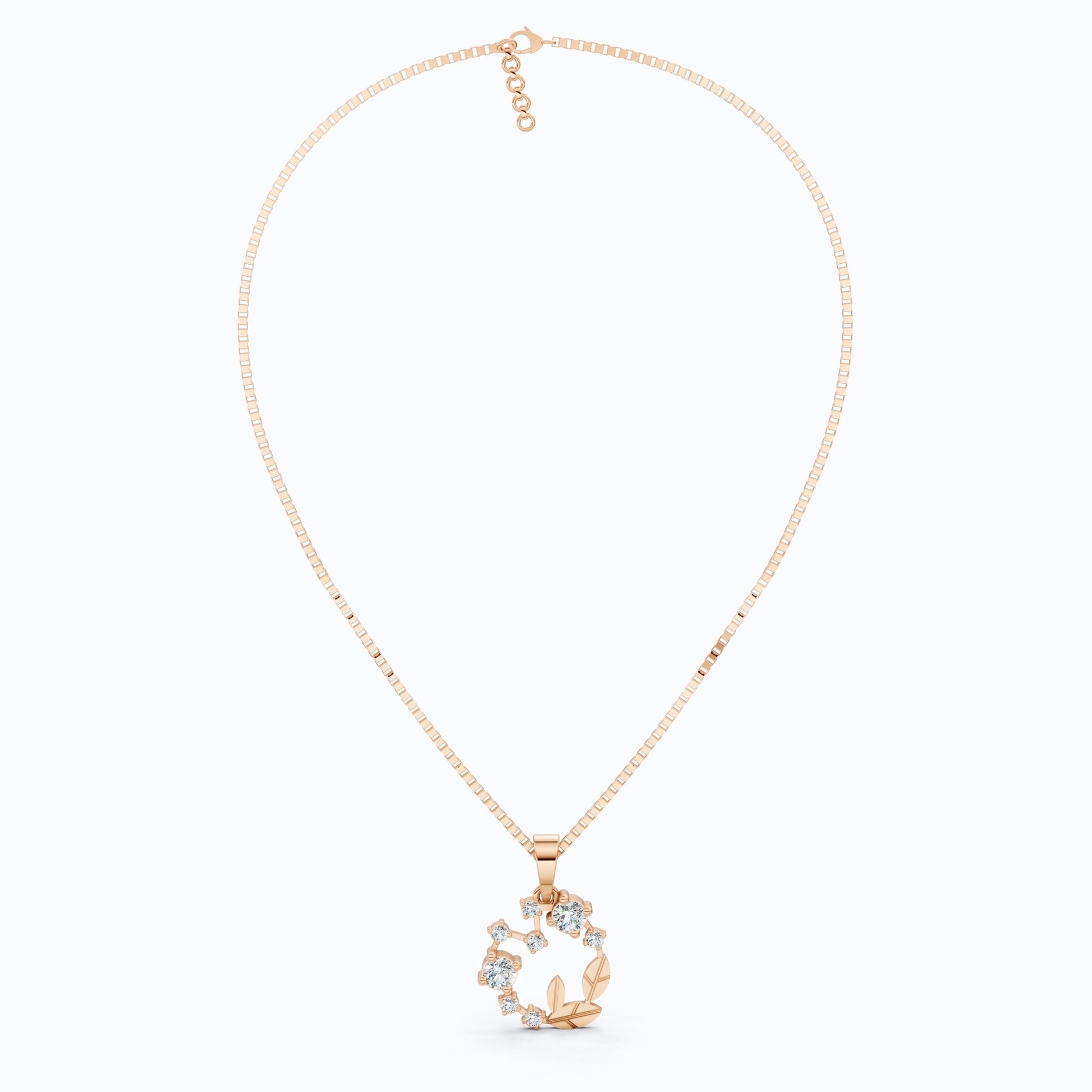 Dainty Floral Leaf Wreath Circle in Lab Diamond – 14k Solid Gold, Sterling Silver Pendant Necklace, Gift for Her, Bridal Jewelry - Shoora Designs