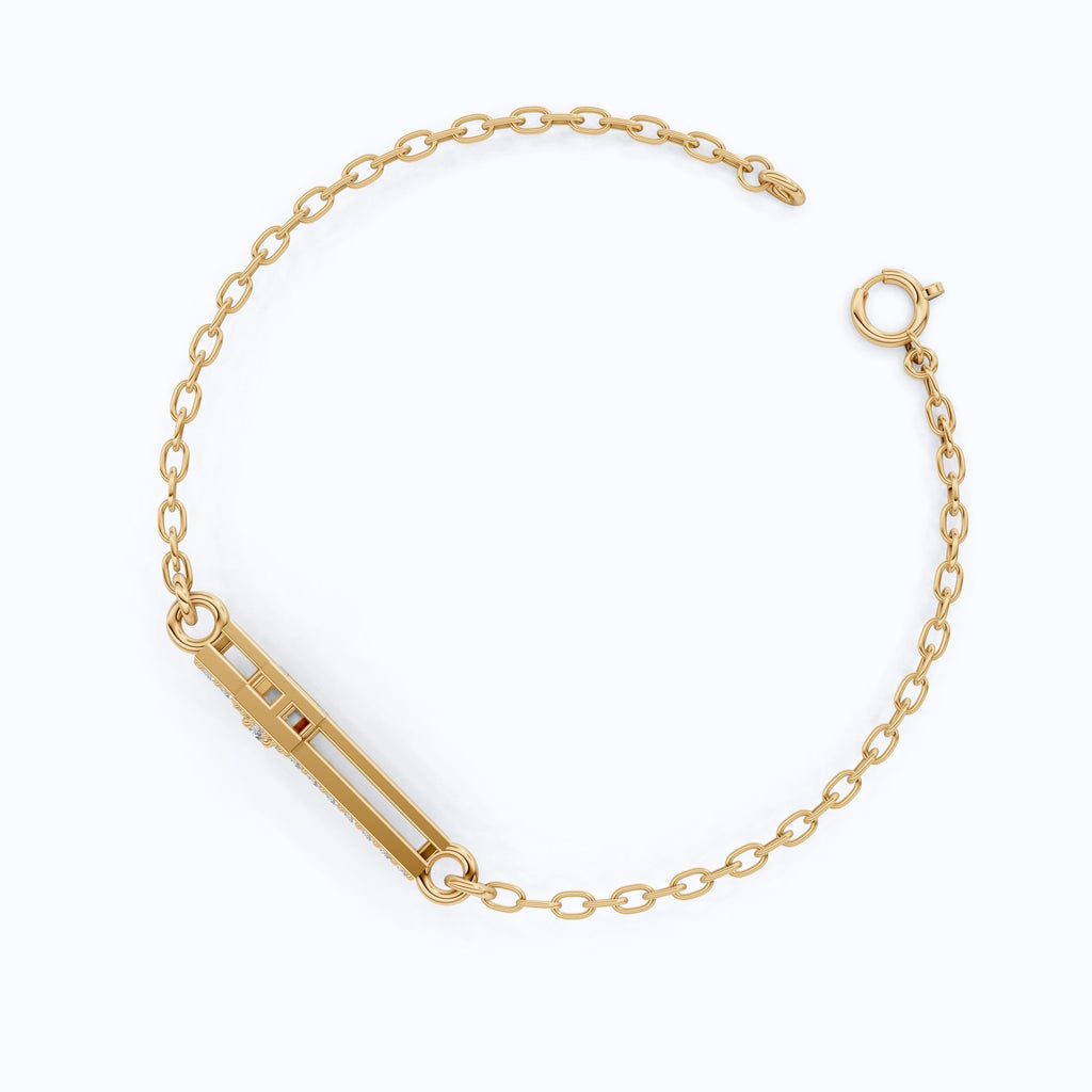 Dainty open cross bar Chain bracelet in 14K Solid Gold, 0.15 TCW Round Cut Lab Created Diamonds, Minimalist Bracelet, Wedding Gift for Her - Shoora Designs