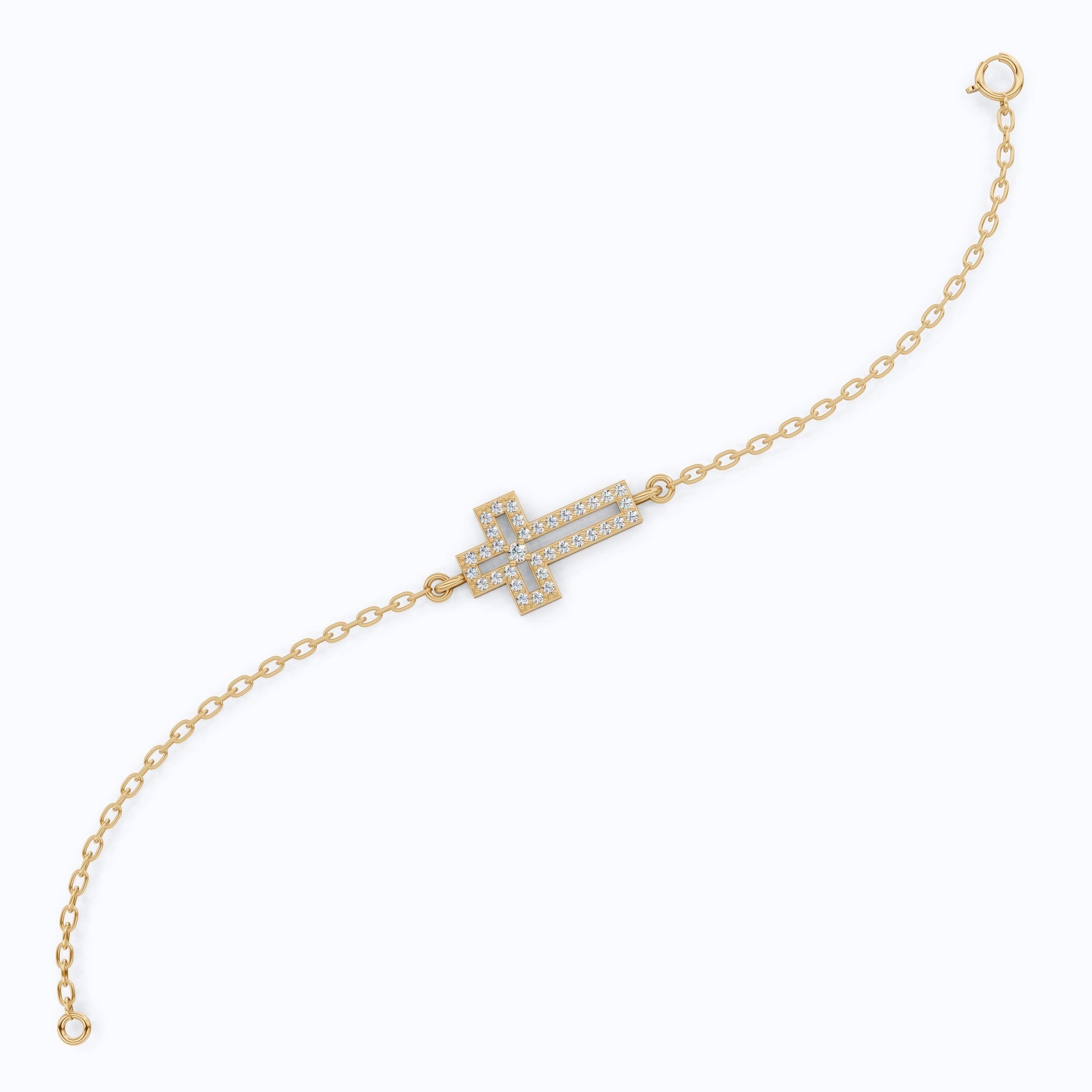 Dainty open cross bar Chain bracelet in 14K Solid Gold, 0.15 TCW Round Cut Lab Created Diamonds, Minimalist Bracelet, Wedding Gift for Her - Shoora Designs