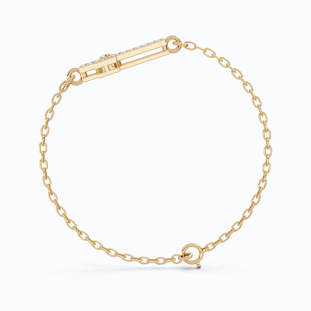 Dainty open cross bar Chain bracelet in 14K Solid Gold, 0.15 TCW Round Cut Lab Created Diamonds, Minimalist Bracelet, Wedding Gift for Her - Shoora Designs