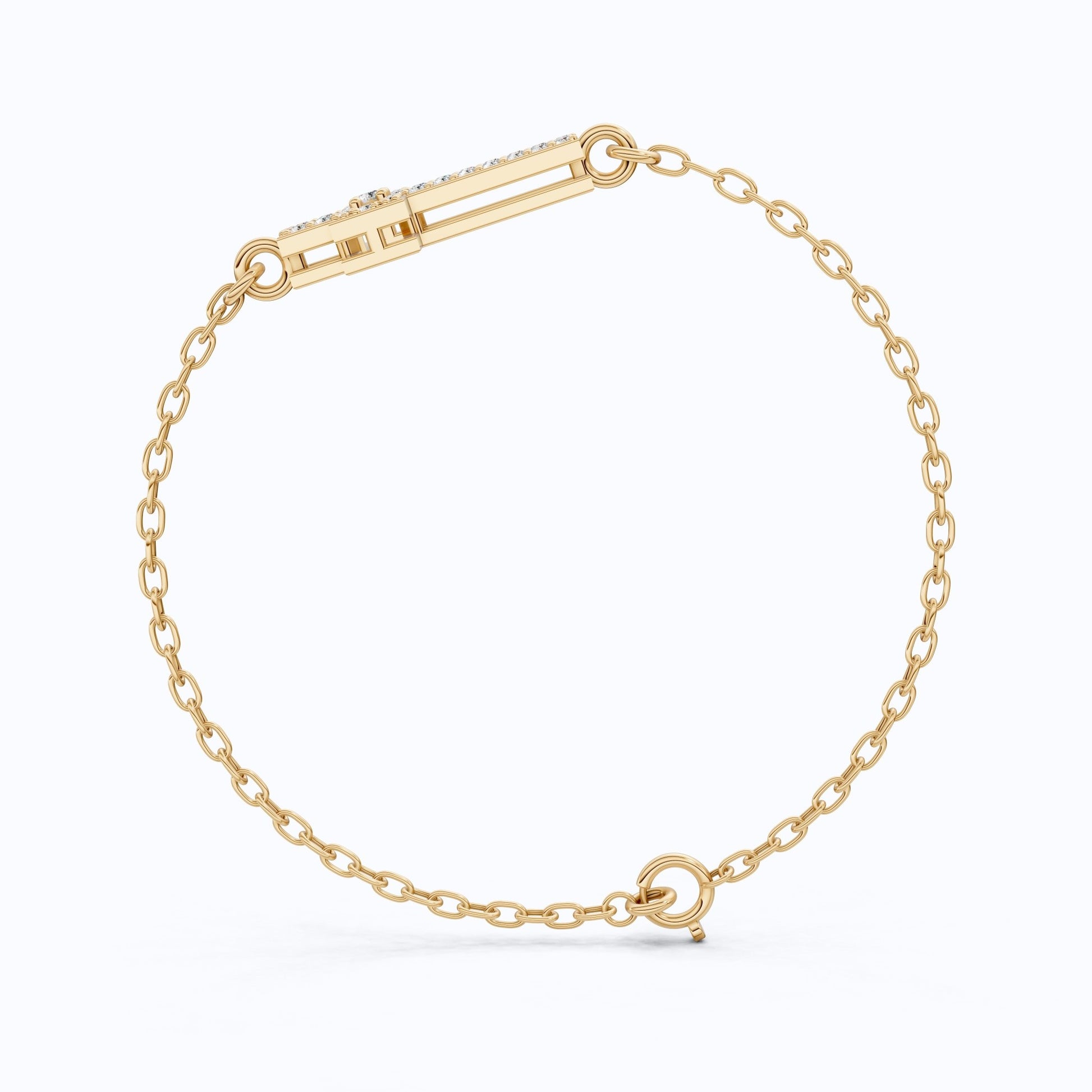 Dainty open cross bar Chain bracelet in 14K Solid Gold, 0.15 TCW Round Cut Lab Created Diamonds, Minimalist Bracelet, Wedding Gift for Her - Shoora Designs
