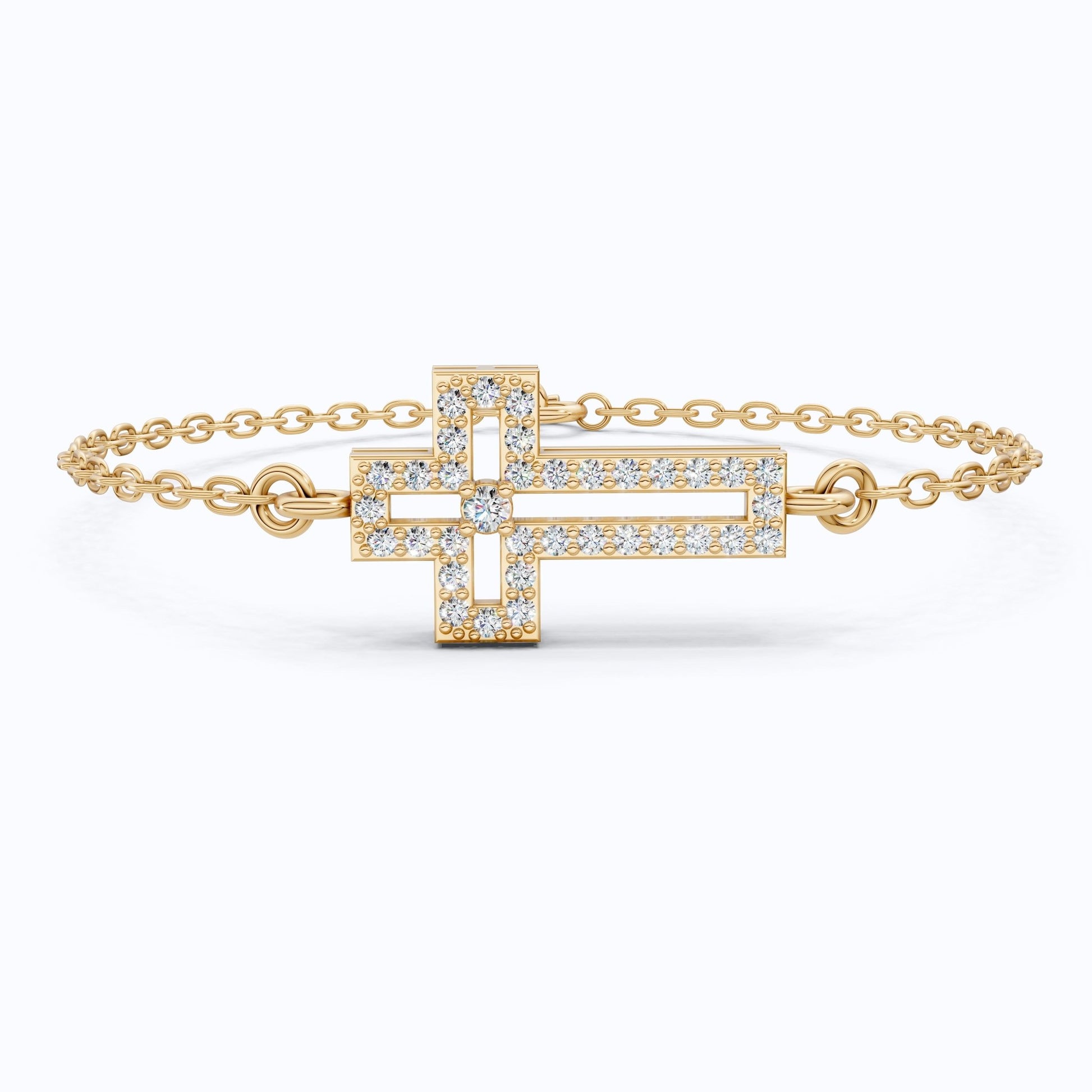 Dainty open cross bar Chain bracelet in 14K Solid Gold, 0.15 TCW Round Cut Lab Created Diamonds, Minimalist Bracelet, Wedding Gift for Her - Shoora Designs