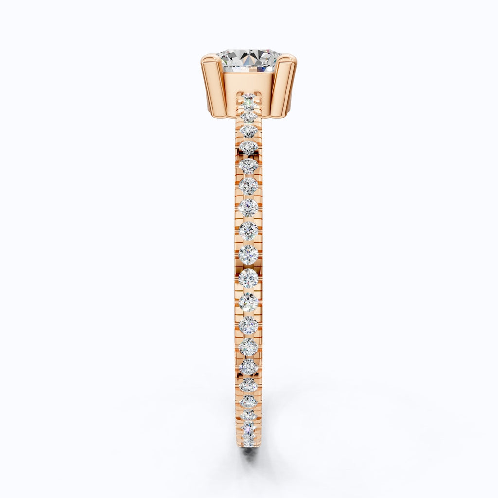 Dainty Pavé Solitaire Engagement Ring in 14K Solid Gold, 0.77 TCW Round Cut Lab Created Diamonds, Wedding Gift for Her, Daily Wear Ring - Shoora Designs