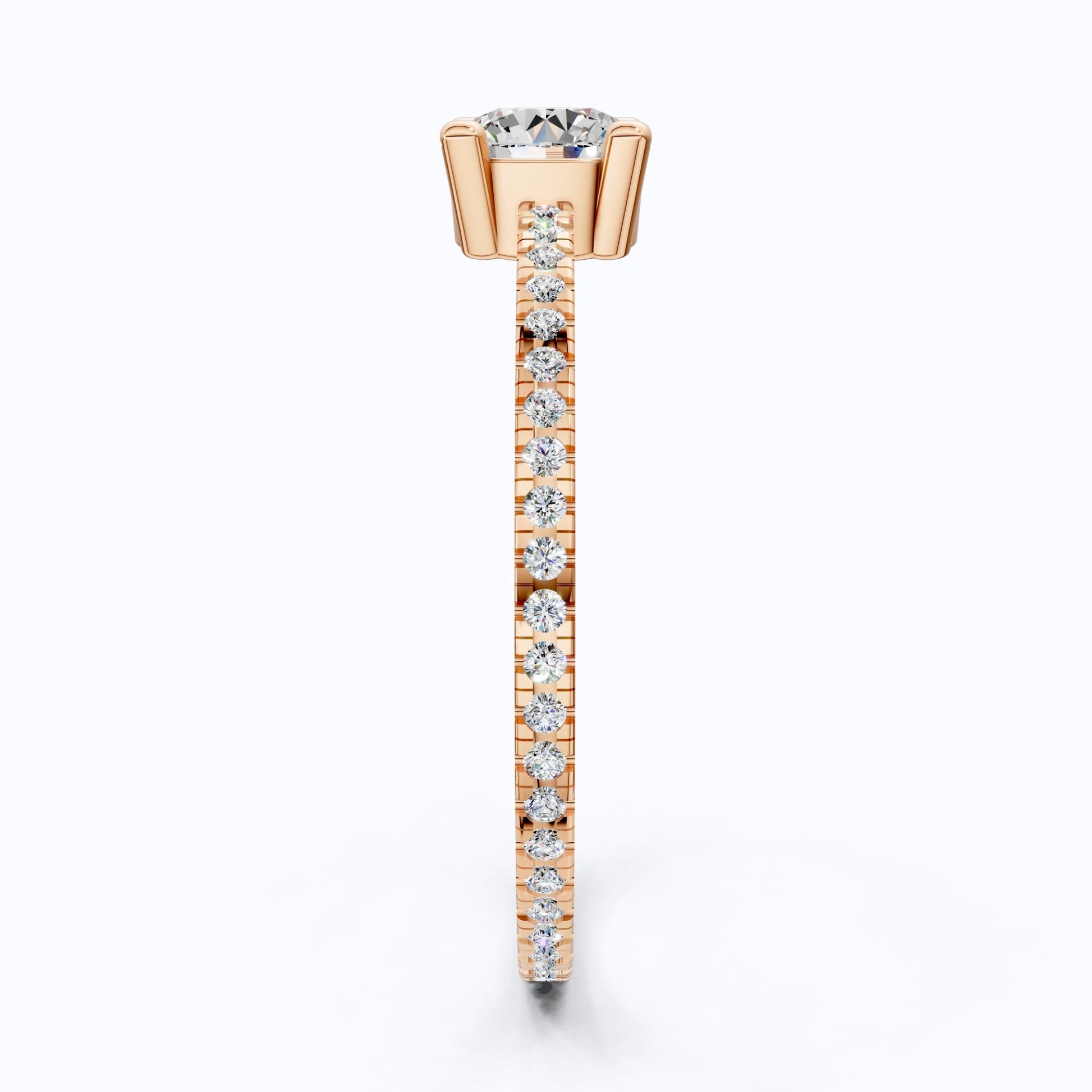 Dainty Pavé Solitaire Engagement Ring in 14K Solid Gold, 0.77 TCW Round Cut Lab Created Diamonds, Wedding Gift for Her, Daily Wear Ring - Shoora Designs