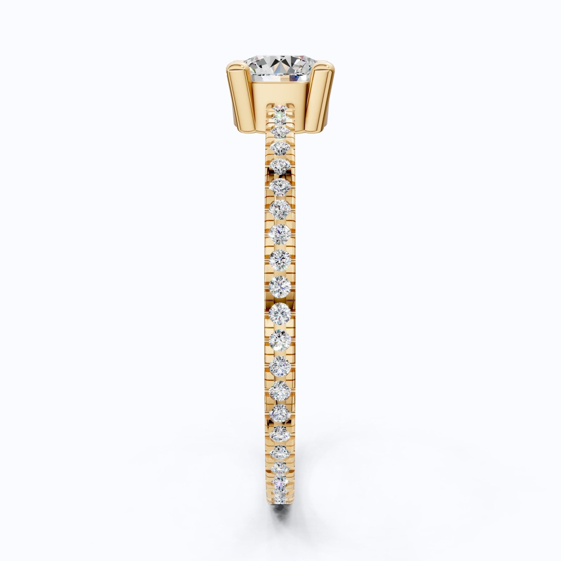 Dainty Pavé Solitaire Engagement Ring in 14K Solid Gold, 0.77 TCW Round Cut Lab Created Diamonds, Wedding Gift for Her, Daily Wear Ring - Shoora Designs