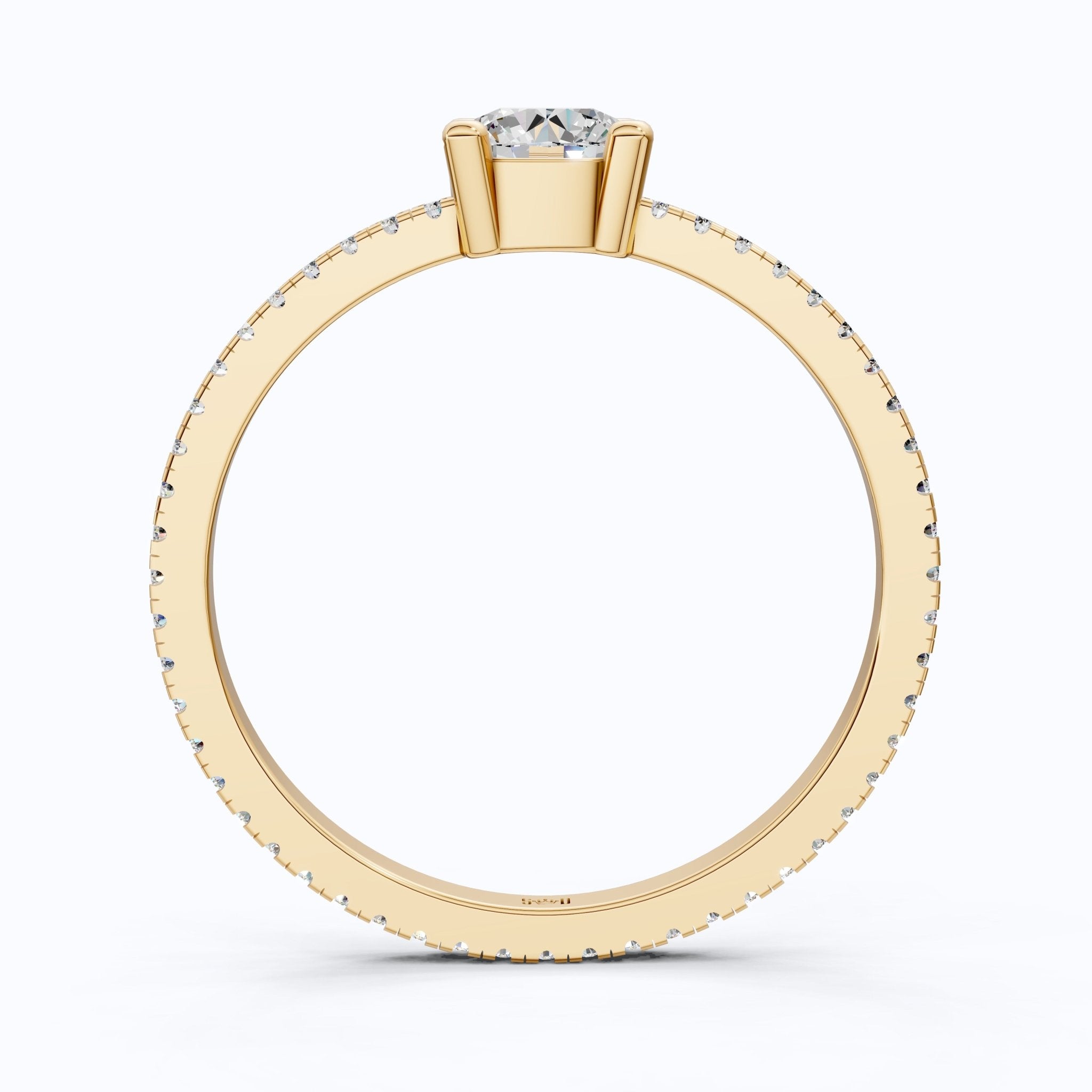 Dainty Pavé Solitaire Engagement Ring in 14K Solid Gold, 0.77 TCW Round Cut Lab Created Diamonds, Wedding Gift for Her, Daily Wear Ring - Shoora Designs