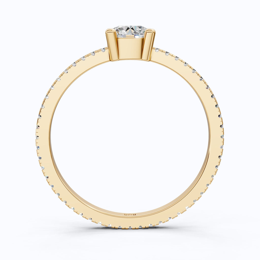 Dainty Pavé Solitaire Engagement Ring in 14K Solid Gold, 0.77 TCW Round Cut Lab Created Diamonds, Wedding Gift for Her, Daily Wear Ring - Shoora Designs