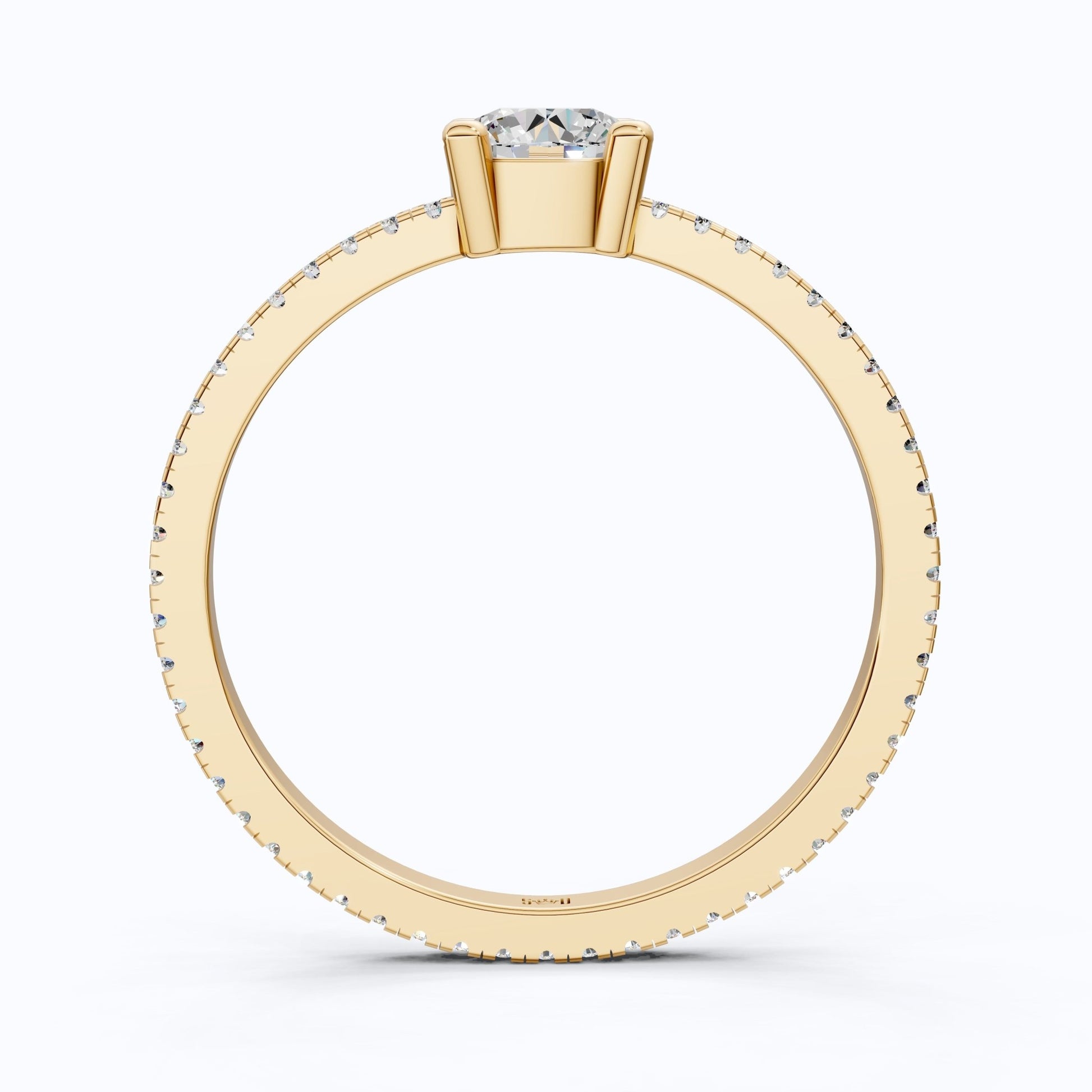 Dainty Pavé Solitaire Engagement Ring in 14K Solid Gold, 0.77 TCW Round Cut Lab Created Diamonds, Wedding Gift for Her, Daily Wear Ring - Shoora Designs