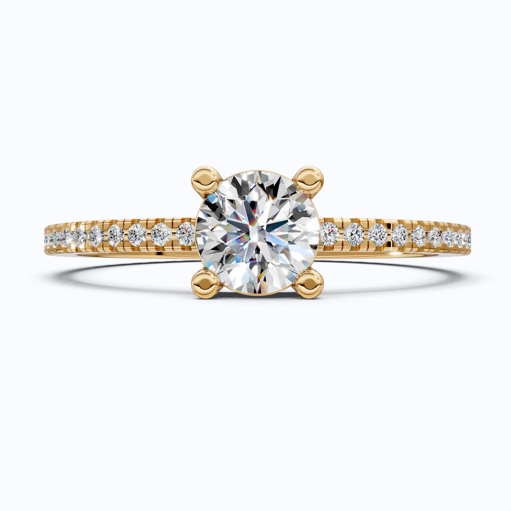 Dainty Pavé Solitaire Engagement Ring in 14K Solid Gold, 0.77 TCW Round Cut Lab Created Diamonds, Wedding Gift for Her, Daily Wear Ring - Shoora Designs