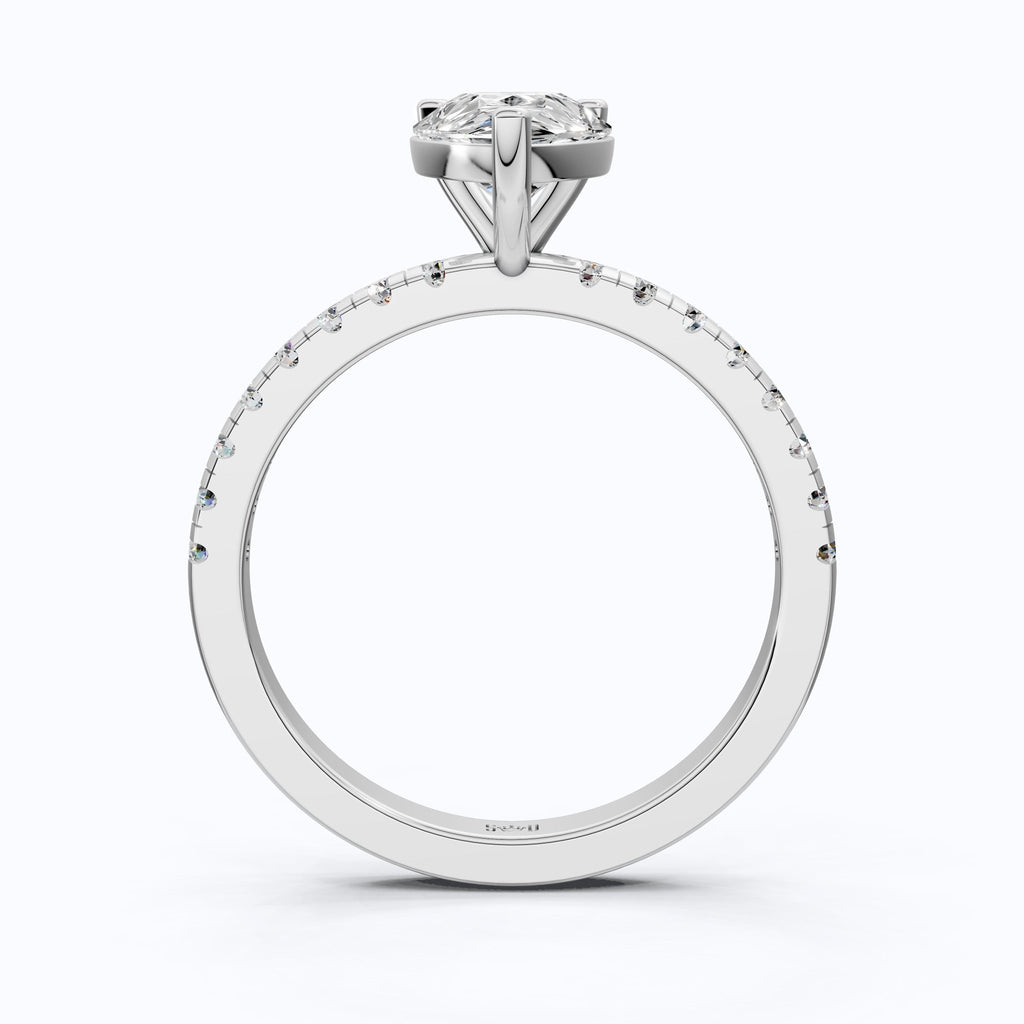 Dainty Pear Solitaire Pavé Engagement Ring in 14K Solid Gold, 1.50 CT Pear Cut Lab Grown Diamond, Proposal Jewelry, Anniversary Gift For Her - Shoora Designs