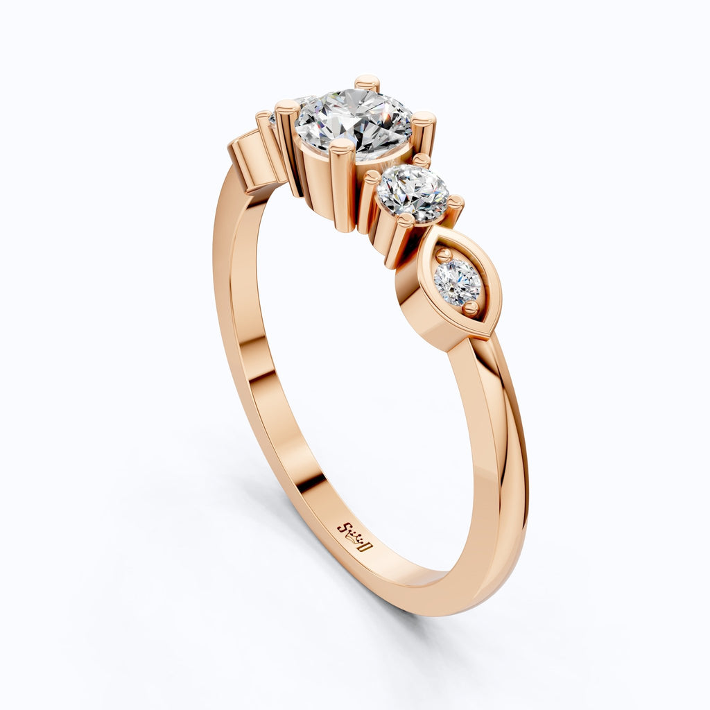 Dainty Round Cluster Casual Engagement Ring in 14K Solid Gold, 0.47 TCW Round Cut Lab Created Diamonds, Birthday Gift For Her, Daily Wear Ring - Shoora Designs