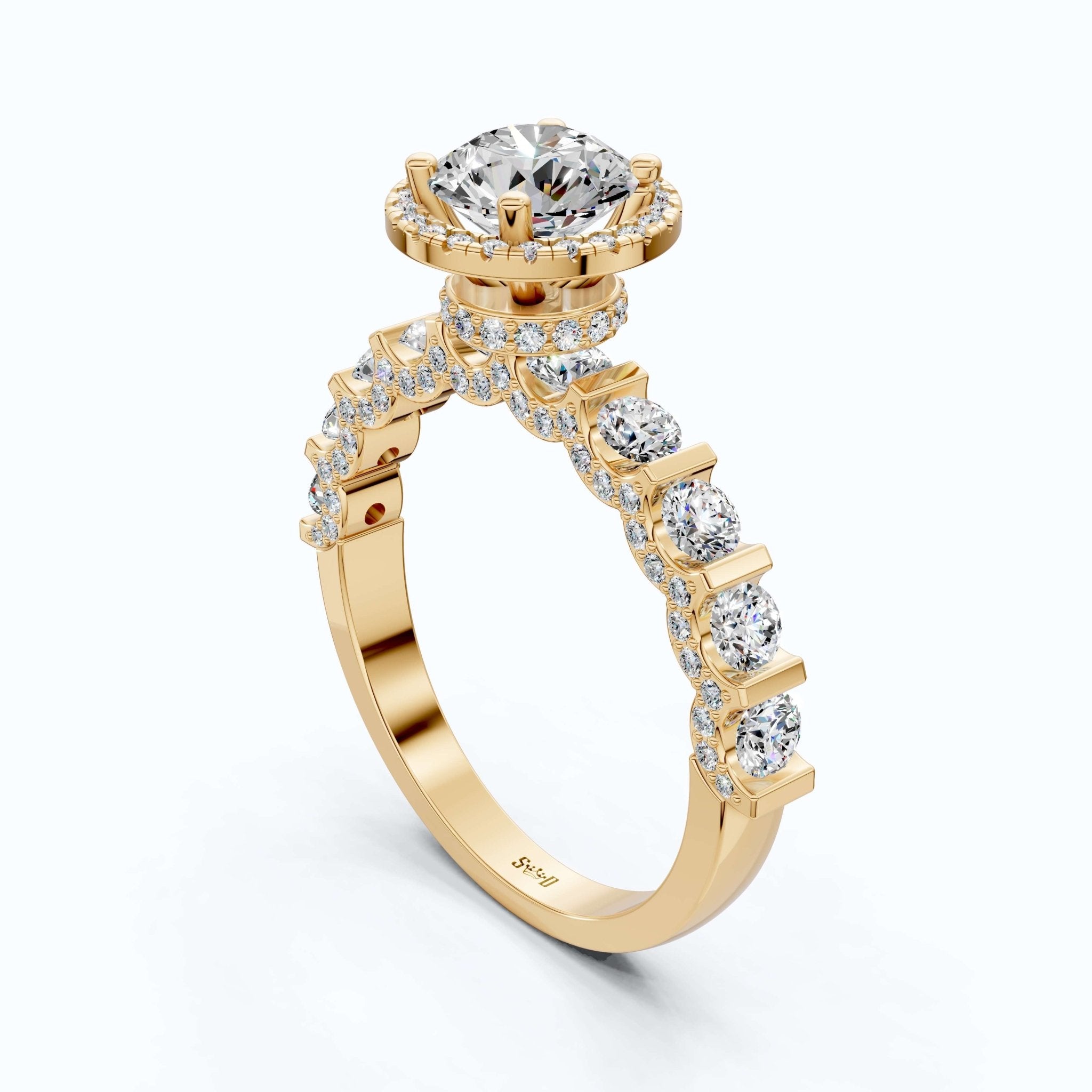 Dazzling Halo Style Engagement Ring in 14K Solid Gold, 2.42 TCW Round Cut Lab Created Diamonds, Wedding Gift for Her, Bridal Jewelry - Shoora Designs