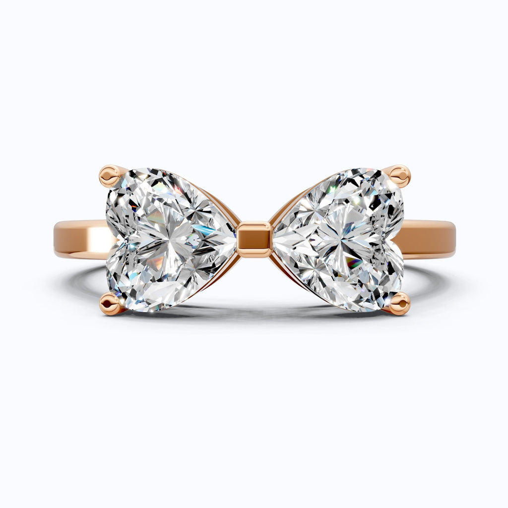 Delicate Bow Inspired Double Heart Engagement Ring in 14K Solid Gold, 1.50 TCW Heart Cut Lab Grown Diamonds, Anniversary Gift for Wife, Bridal Jewelry - Shoora Designs