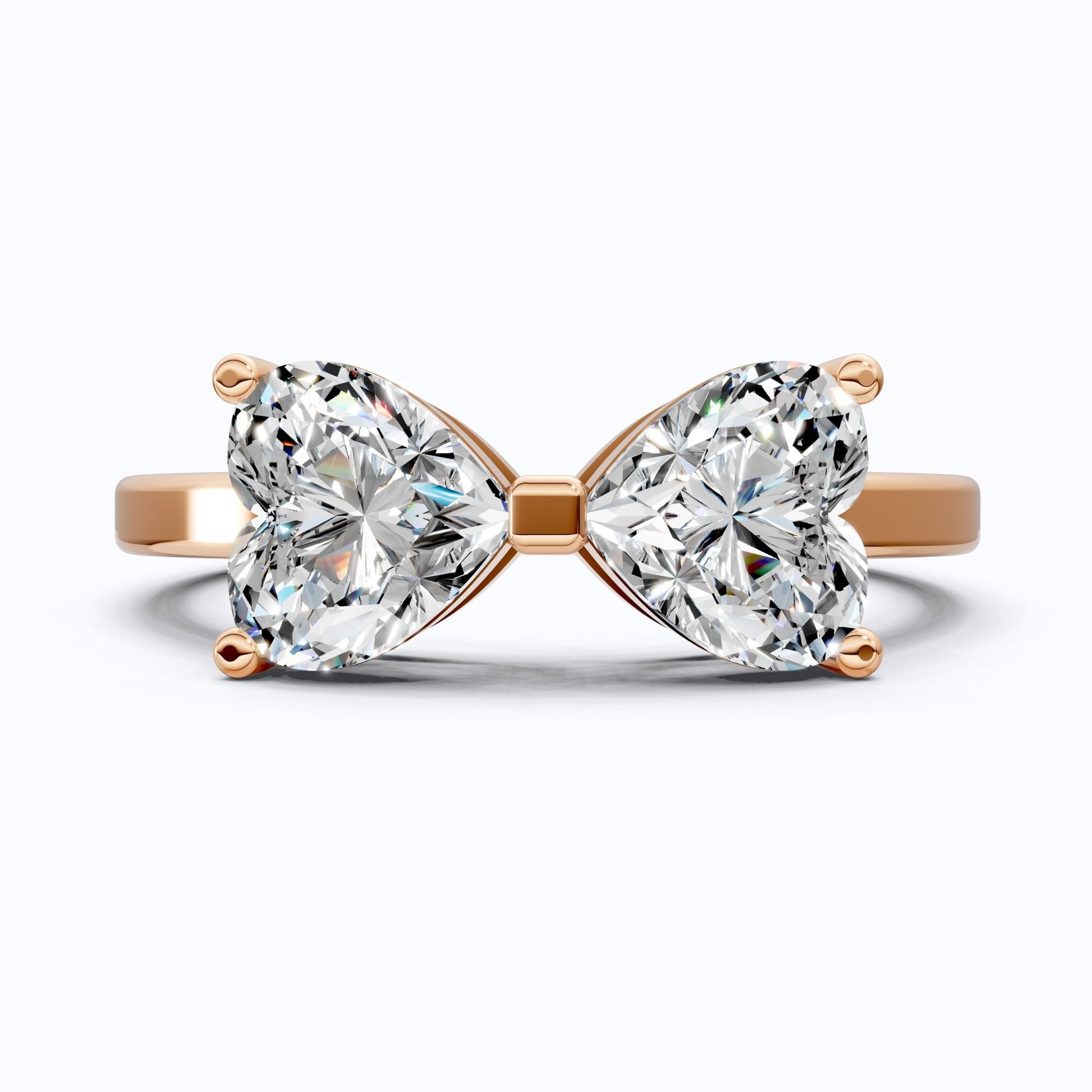 Delicate Bow Inspired Double Heart Engagement Ring in 14K Solid Gold, 1.50 TCW Heart Cut Lab Grown Diamonds, Anniversary Gift for Wife, Bridal Jewelry - Shoora Designs