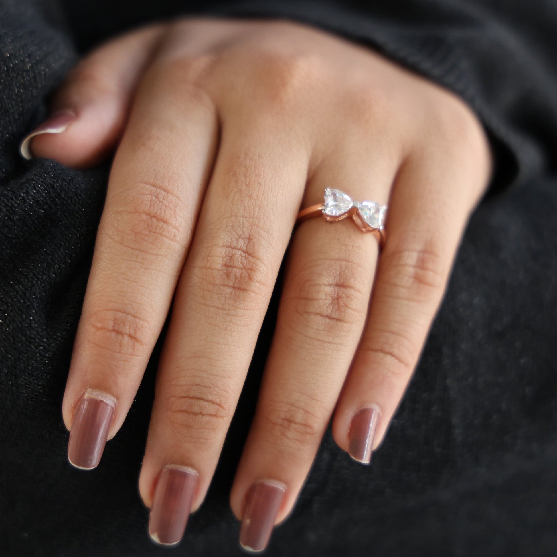 Delicate Bow Inspired Double Heart Engagement Ring in 14K Solid Gold, 1.50 TCW Heart Cut Lab Grown Diamonds, Anniversary Gift for Wife, Bridal Jewelry - Shoora Designs