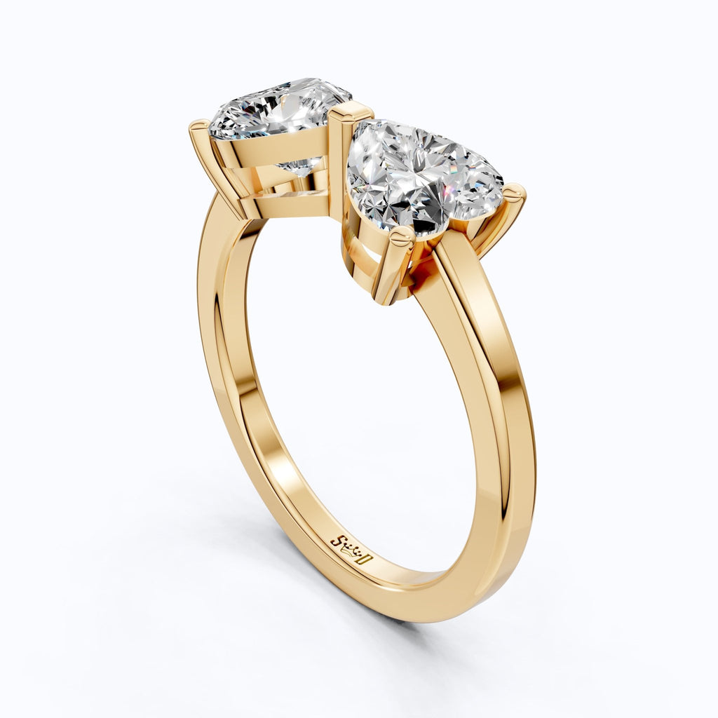Delicate Bow Inspired Double Heart Engagement Ring in 14K Solid Gold, 1.50 TCW Heart Cut Lab Grown Diamonds, Anniversary Gift for Wife, Bridal Jewelry - Shoora Designs