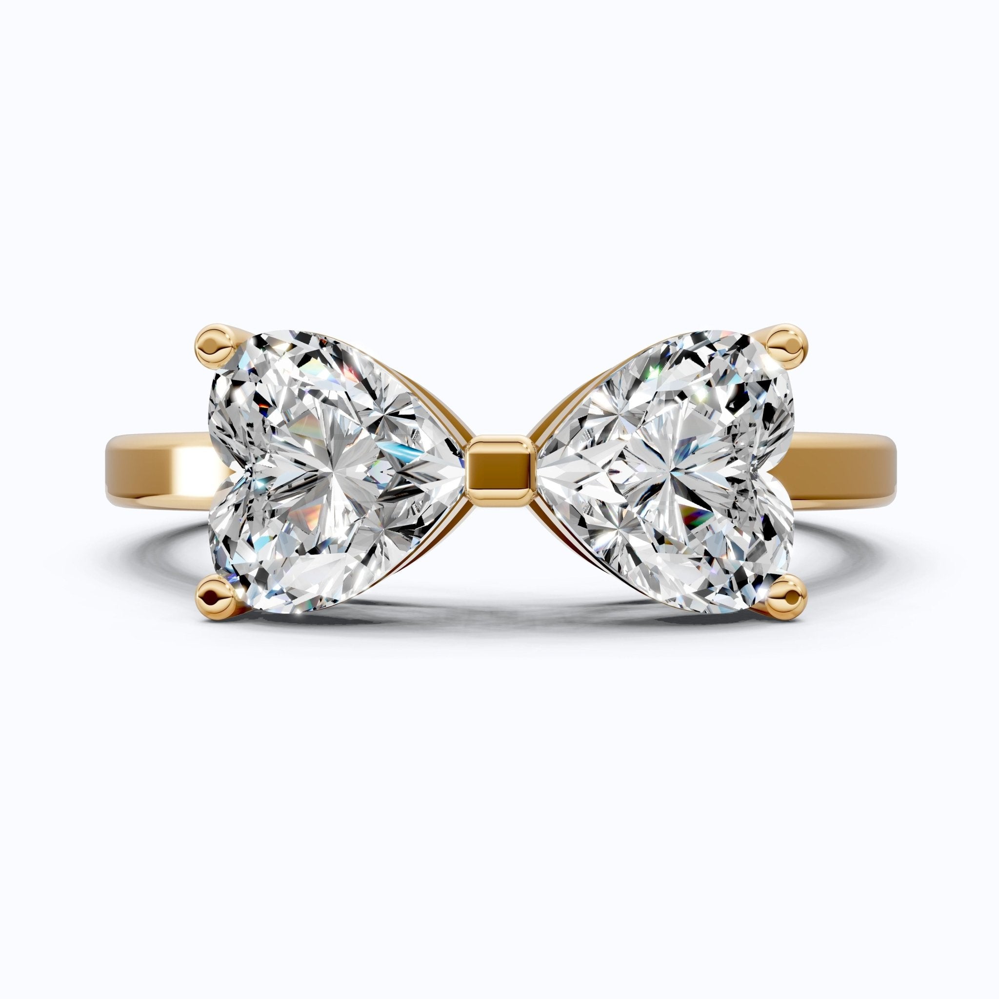 Delicate Bow Inspired Double Heart Engagement Ring in 14K Solid Gold, 1.50 TCW Heart Cut Lab Grown Diamonds, Anniversary Gift for Wife, Bridal Jewelry - Shoora Designs