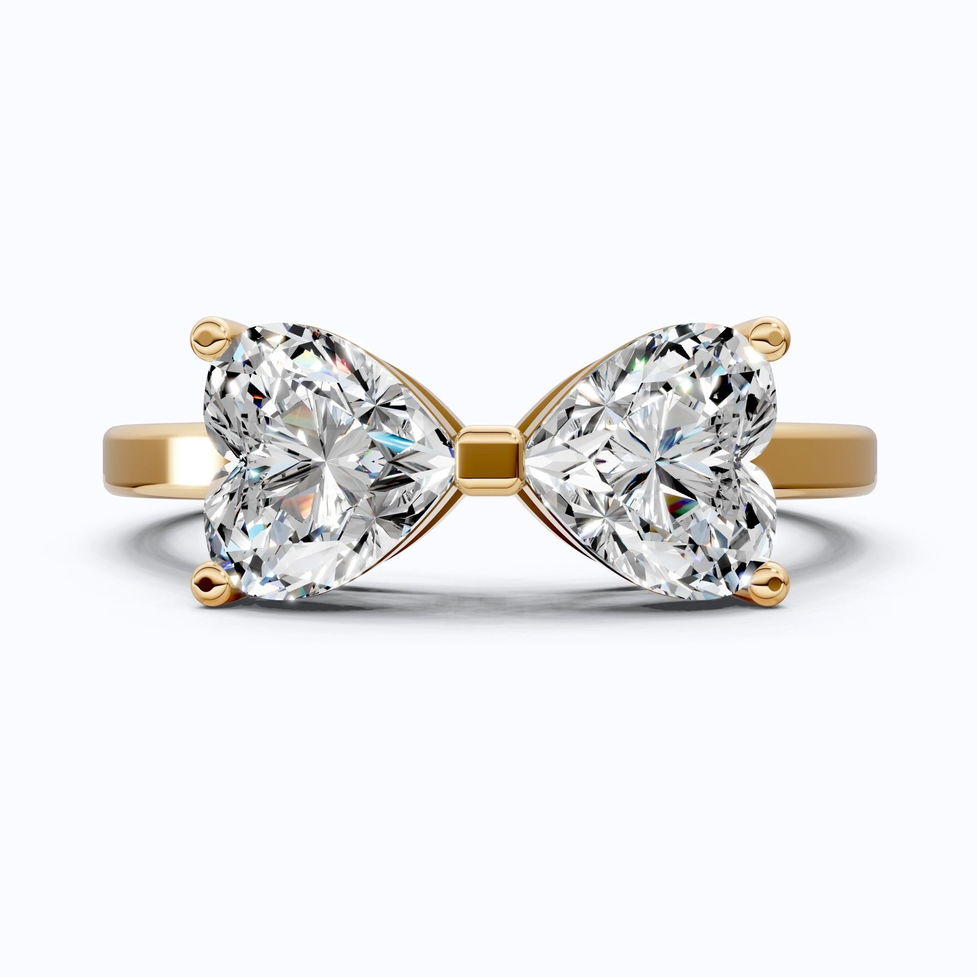 Delicate Bow Inspired Double Heart Engagement Ring in 14K Solid Gold, 1.50 TCW Heart Cut Lab Grown Diamonds, Anniversary Gift for Wife, Bridal Jewelry - Shoora Designs