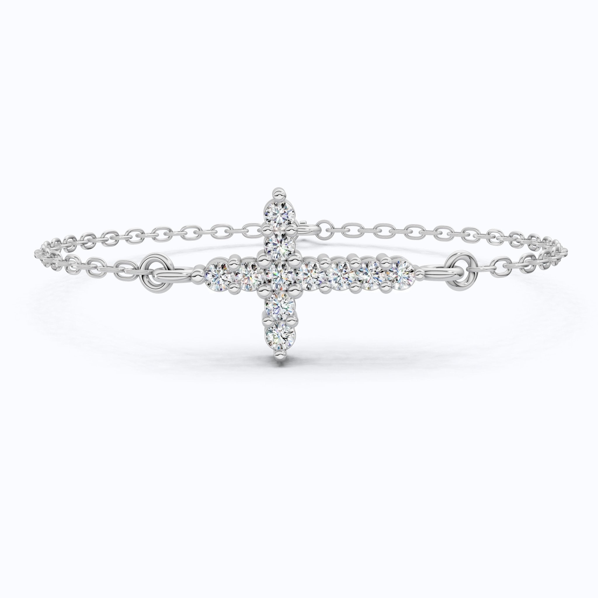 Delicate Round Cross Chain Bracelet in 14K Solid Gold, 0.38 TCW Round Cut Lab Brown Diamonds, Everyday Bracelet, Wedding Gift for Her - Shoora Designs