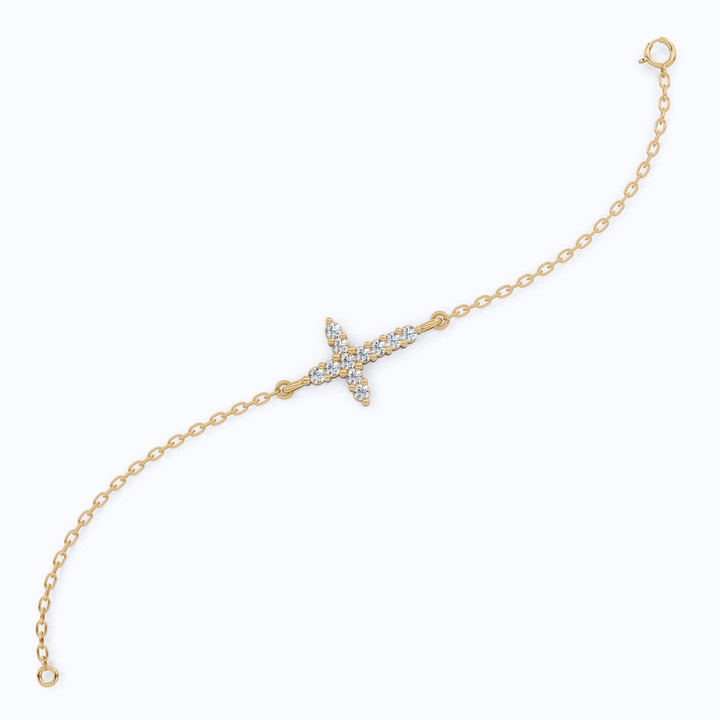 Delicate Round Cross Chain Bracelet in 14K Solid Gold, 0.38 TCW Round Cut Lab Brown Diamonds, Everyday Bracelet, Wedding Gift for Her - Shoora Designs