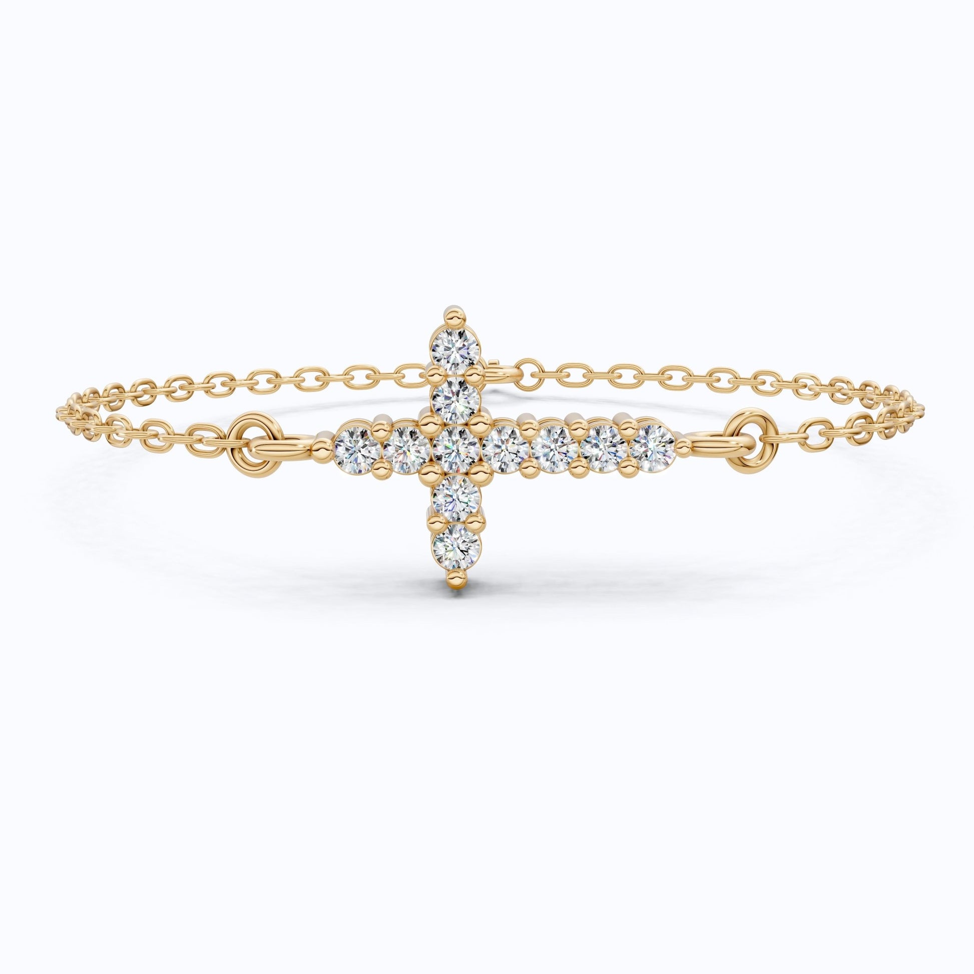 Delicate Round Cross Chain Bracelet in 14K Solid Gold, 0.38 TCW Round Cut Lab Brown Diamonds, Everyday Bracelet, Wedding Gift for Her - Shoora Designs