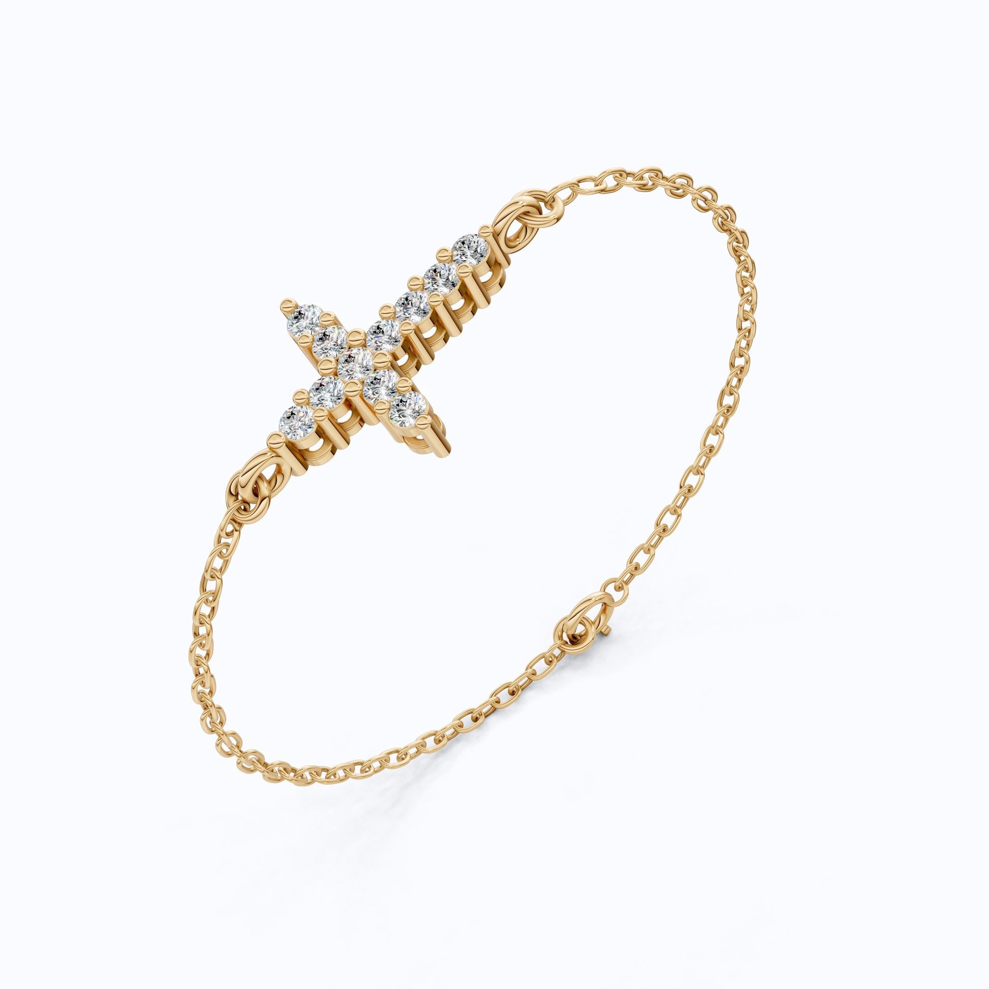 Delicate Round Cross Chain Bracelet in 14K Solid Gold, 0.38 TCW Round Cut Lab Brown Diamonds, Everyday Bracelet, Wedding Gift for Her - Shoora Designs
