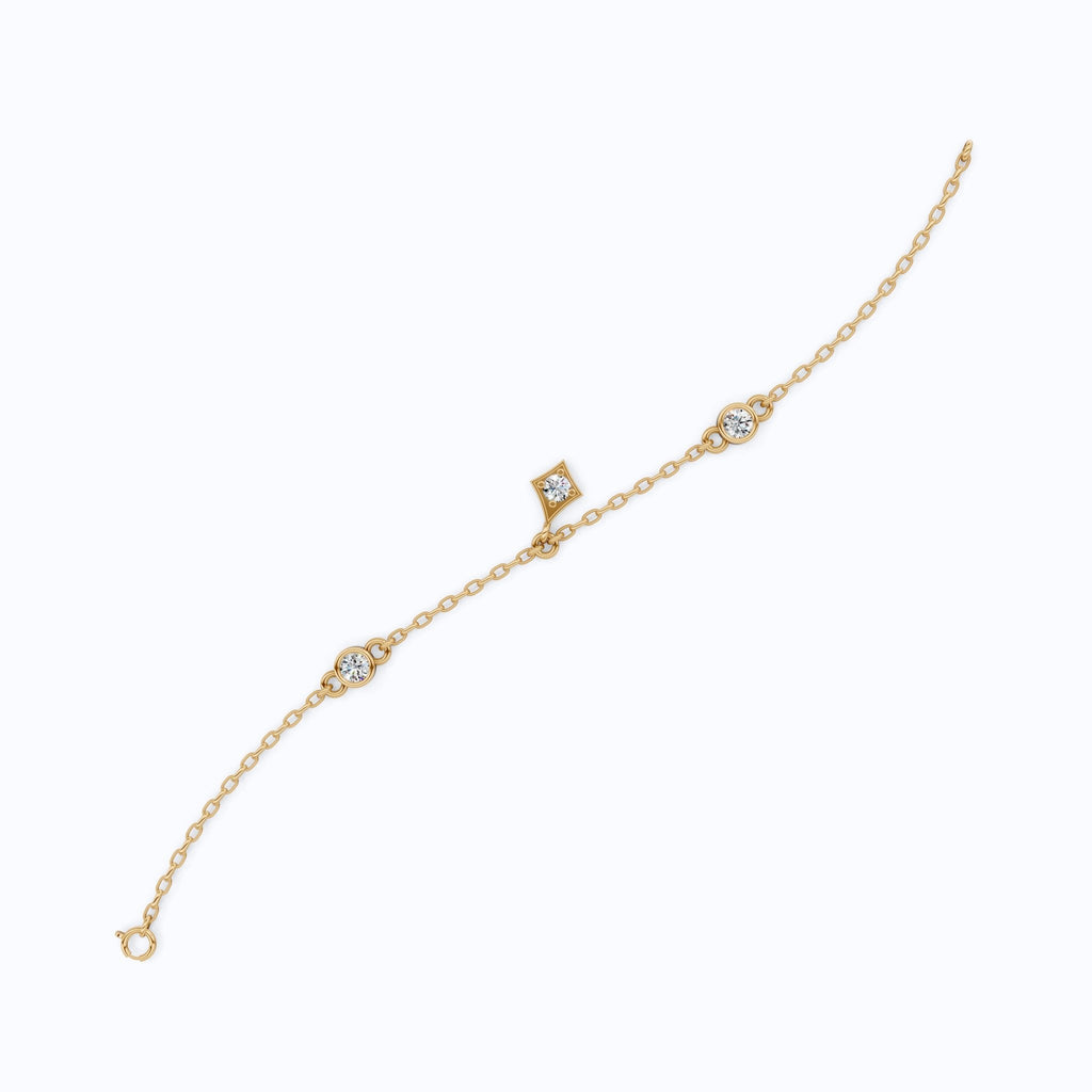 Diamond Charm Chain Bracelet in 14K Solid Gold, 0.81 TCW Round Cut Lab Created Diamonds, Dainty Gift for Women, Wedding Jewelry - Shoora Designs