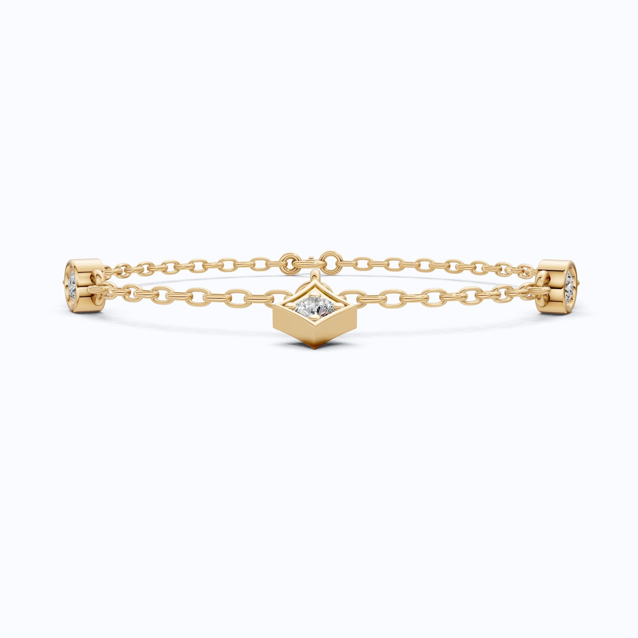 Diamond Charm Chain Bracelet in 14K Solid Gold, 0.81 TCW Round Cut Lab Created Diamonds, Dainty Gift for Women, Wedding Jewelry - Shoora Designs