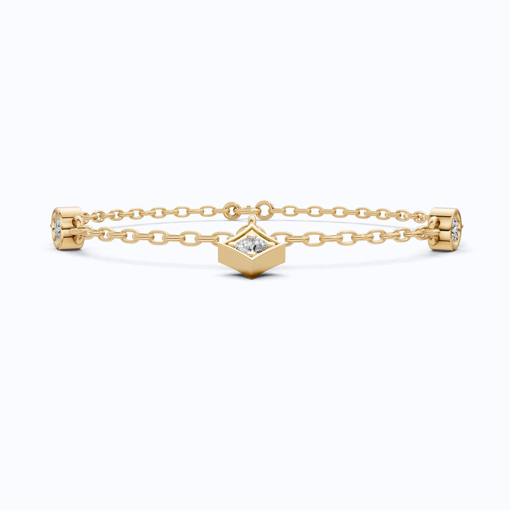 Diamond Charm Chain Bracelet in 14K Solid Gold, 0.81 TCW Round Cut Lab Created Diamonds, Dainty Gift for Women, Wedding Jewelry - Shoora Designs