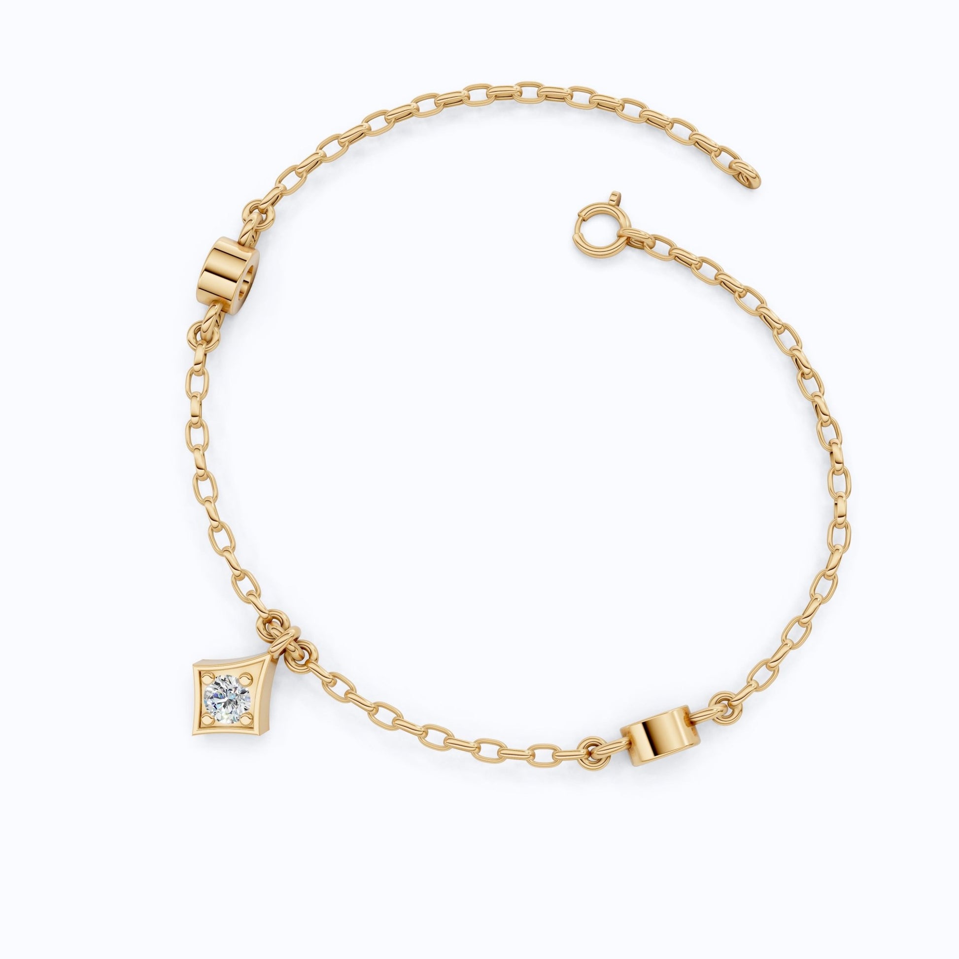 Diamond Charm Chain Bracelet in 14K Solid Gold, 0.81 TCW Round Cut Lab Created Diamonds, Dainty Gift for Women, Wedding Jewelry - Shoora Designs