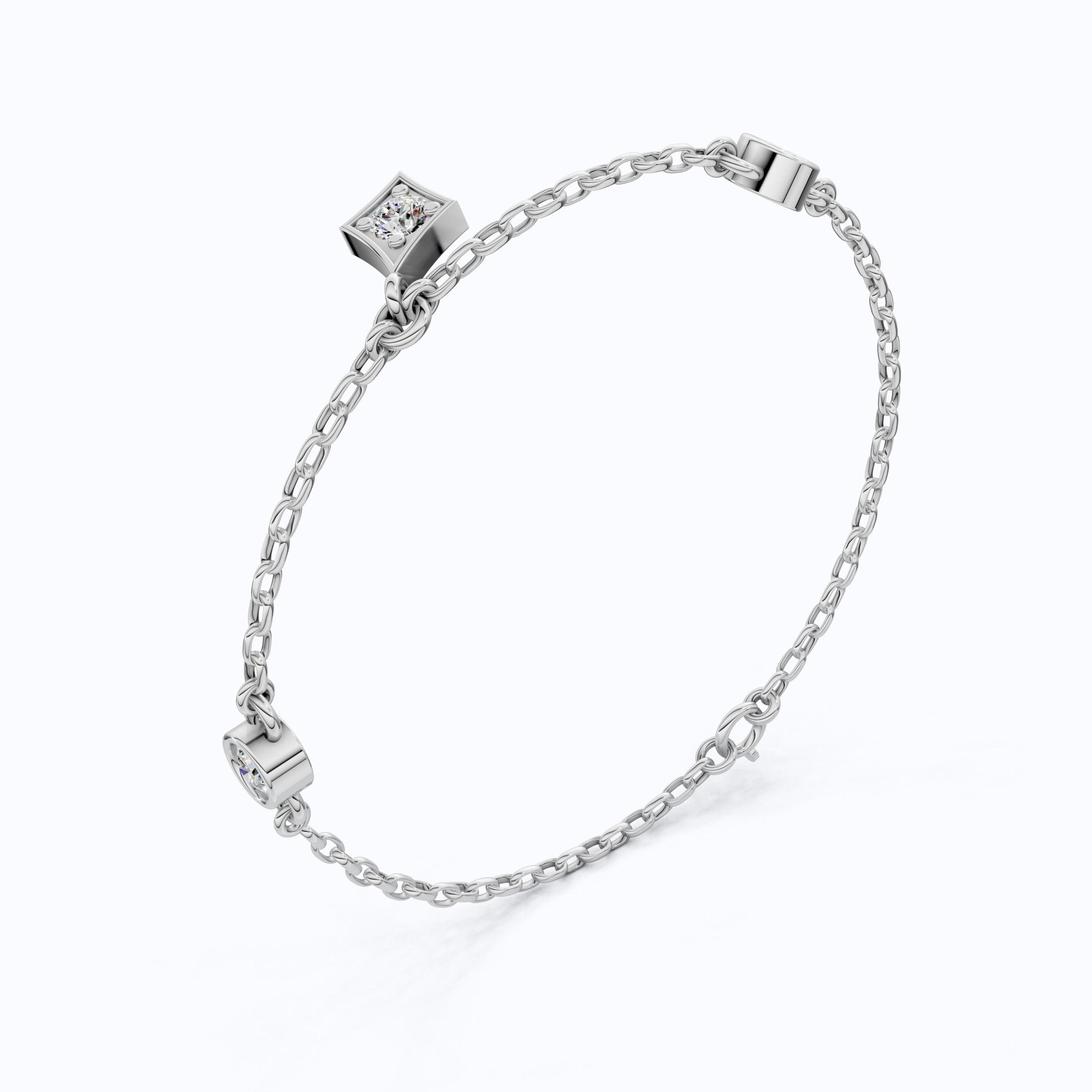 Diamond Charm Chain Bracelet in 14K Solid Gold, 0.81 TCW Round Cut Lab Created Diamonds, Dainty Gift for Women, Wedding Jewelry - Shoora Designs