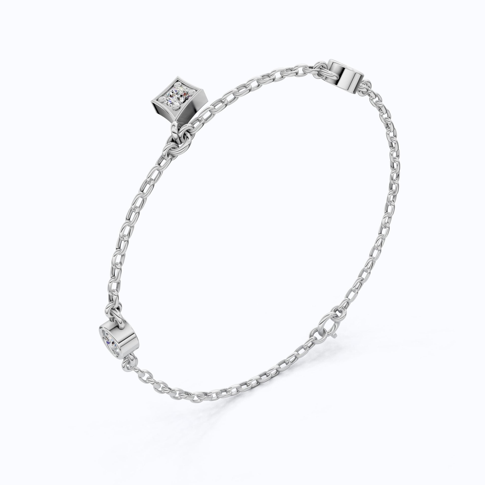 Diamond Charm Chain Bracelet in 14K Solid Gold, 0.81 TCW Round Cut Lab Created Diamonds, Dainty Gift for Women, Wedding Jewelry - Shoora Designs