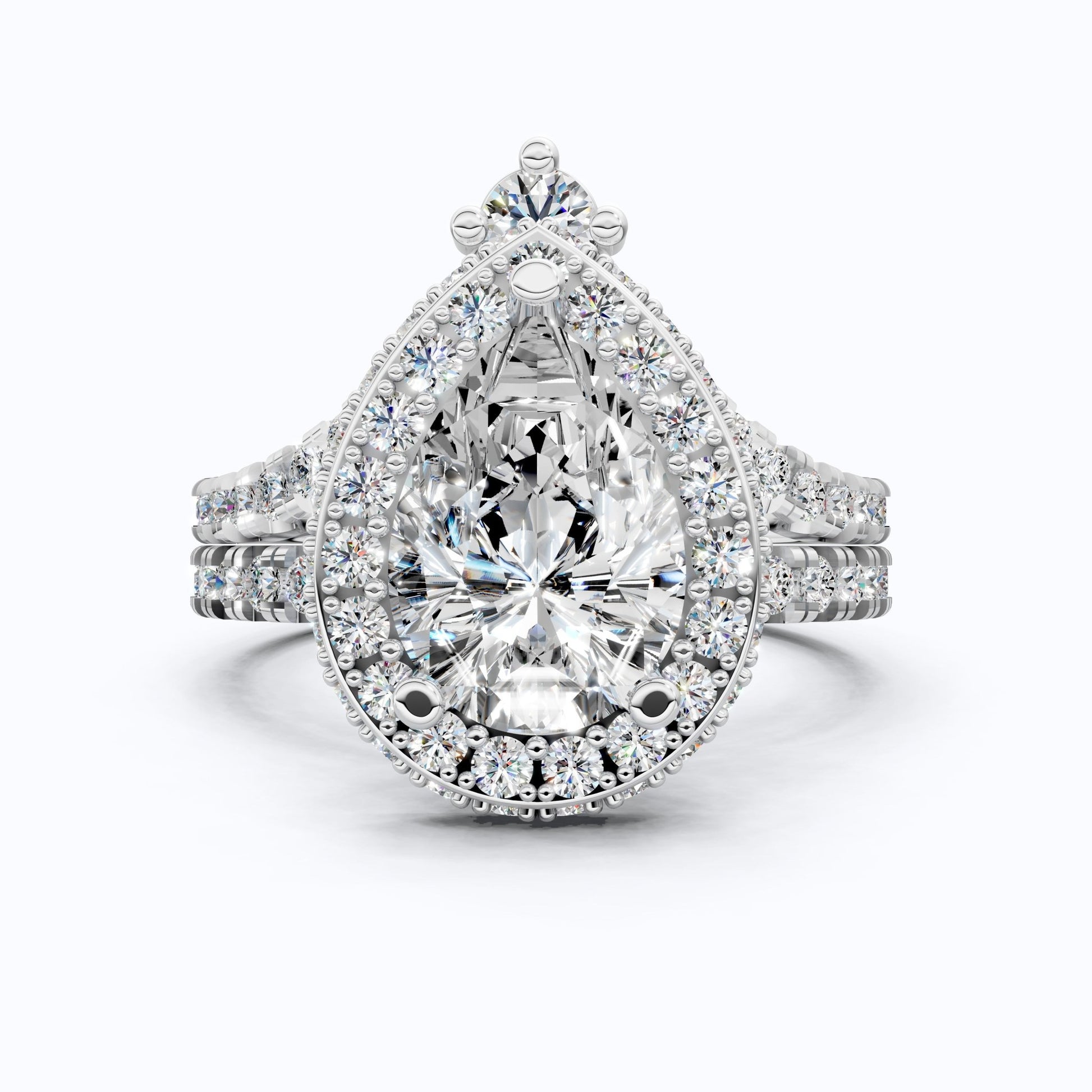 Double Halo Pave Unique Bridal Ring Set 14K Solid Gold, 1.75 CT Pear Cut Lab Grown Diamond, Wedding Bridal Set, Anniversary Gift for Her, Bridal Jewelry - Shoora Designs
