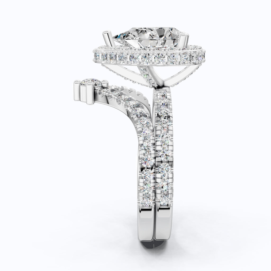 Double Halo Pave Unique Bridal Ring Set 14K Solid Gold, 1.75 CT Pear Cut Lab Grown Diamond, Wedding Bridal Set, Anniversary Gift for Her, Bridal Jewelry - Shoora Designs