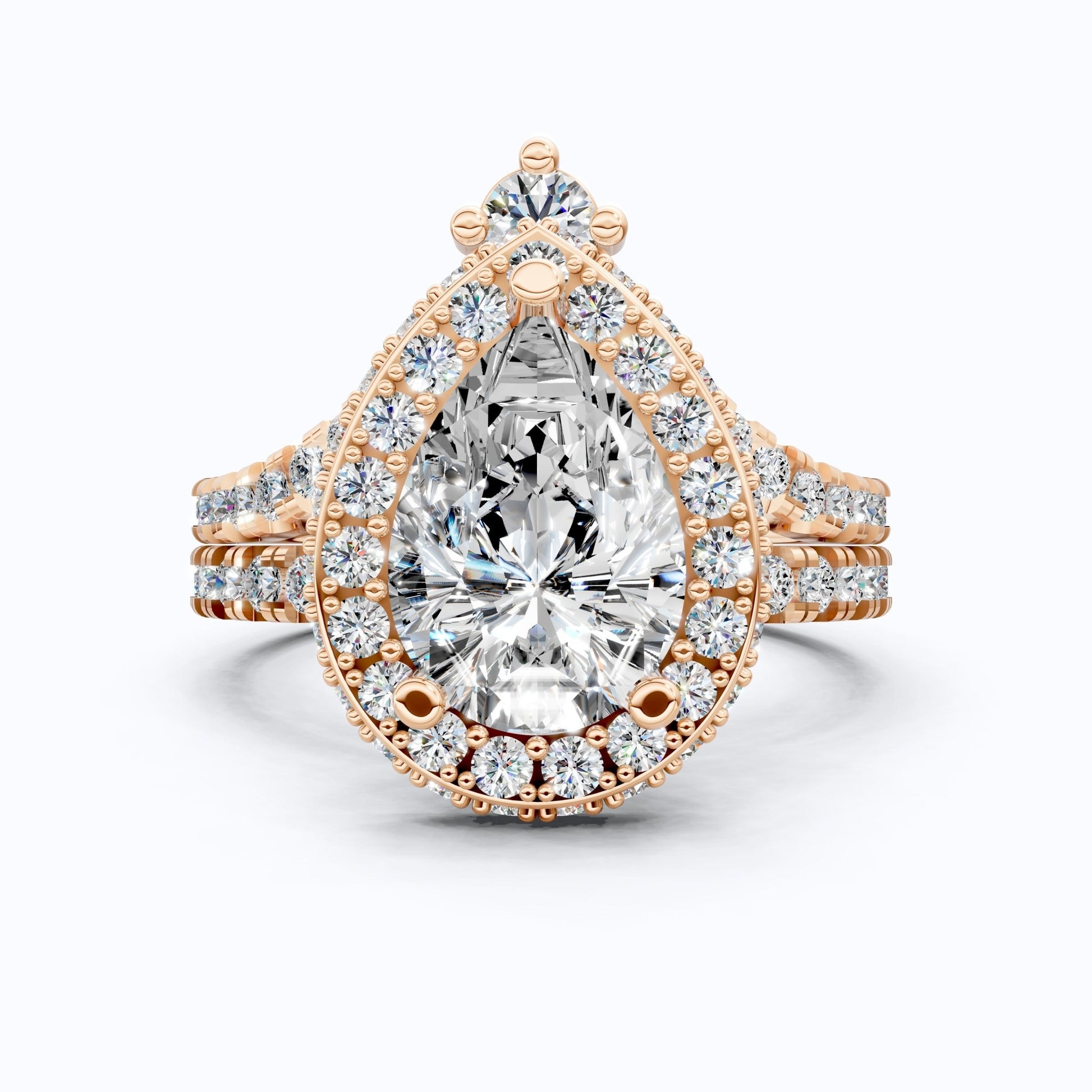 Double Halo Pave Unique Bridal Ring Set 14K Solid Gold, 1.75 CT Pear Cut Lab Grown Diamond, Wedding Bridal Set, Anniversary Gift for Her, Bridal Jewelry - Shoora Designs