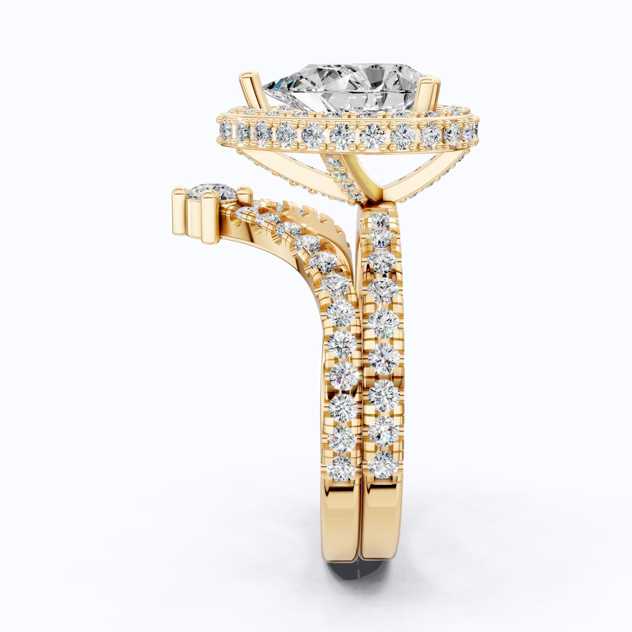 Double Halo Pave Unique Bridal Ring Set 14K Solid Gold, 1.75 CT Pear Cut Lab Grown Diamond, Wedding Bridal Set, Anniversary Gift for Her, Bridal Jewelry - Shoora Designs