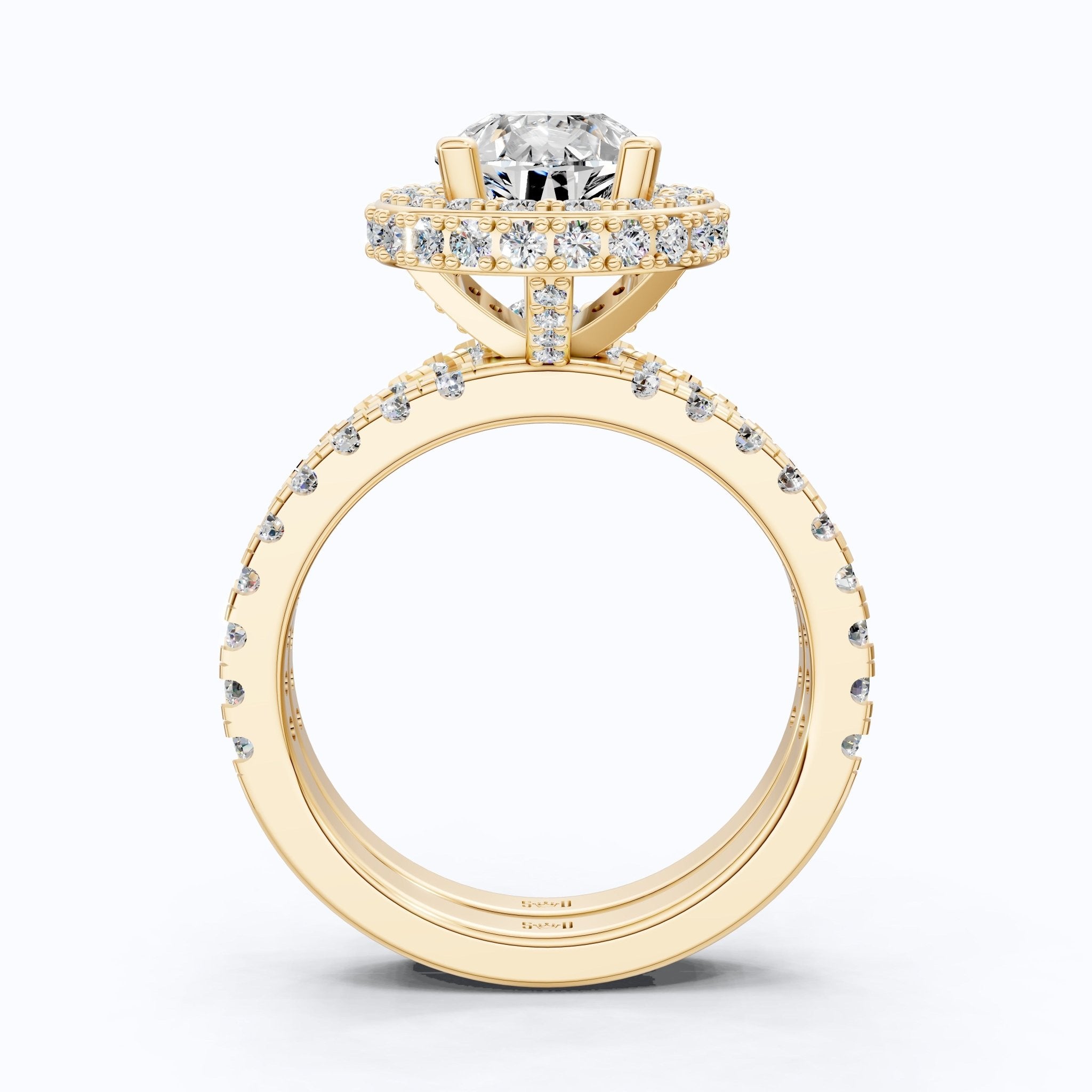 Double Halo Pave Unique Bridal Ring Set 14K Solid Gold, 1.75 CT Pear Cut Lab Grown Diamond, Wedding Bridal Set, Anniversary Gift for Her, Bridal Jewelry - Shoora Designs