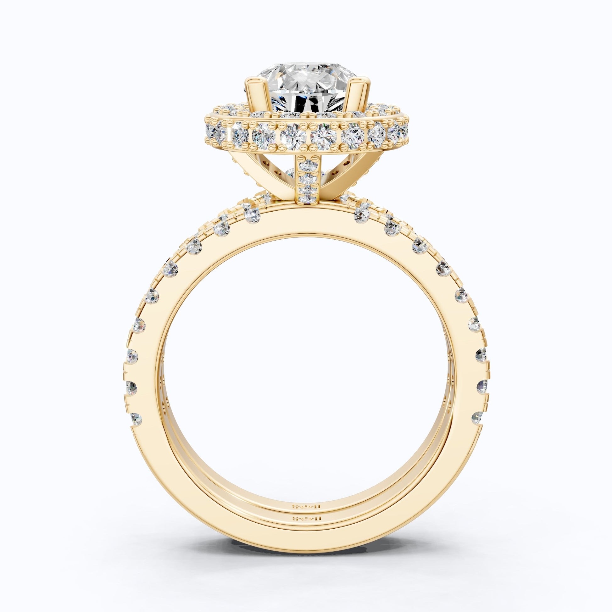 Double Halo Pave Unique Bridal Ring Set 14K Solid Gold, 1.75 CT Pear Cut Lab Grown Diamond, Wedding Bridal Set, Anniversary Gift for Her, Bridal Jewelry - Shoora Designs