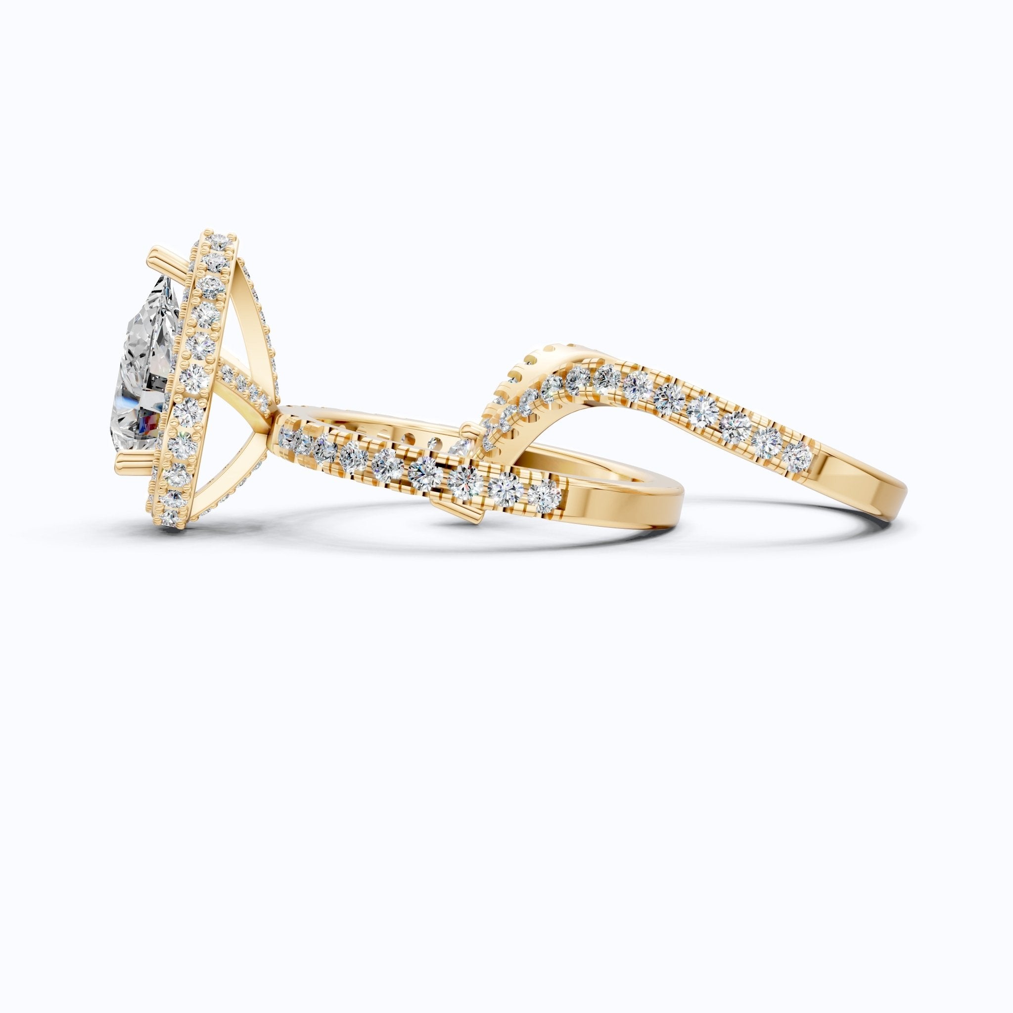 Double Halo Pave Unique Bridal Ring Set 14K Solid Gold, 1.75 CT Pear Cut Lab Grown Diamond, Wedding Bridal Set, Anniversary Gift for Her, Bridal Jewelry - Shoora Designs