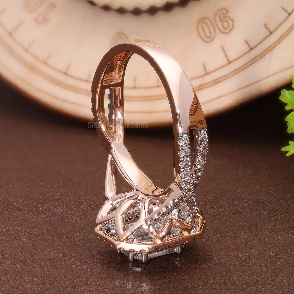 Double Halo Split Shank Pie - Cut Engagement Ring in 14K Solid Gold, 1.28 TCW Pie - cut/Round Cut Natural Diamonds, Wedding Gift for Women, Luxury Bridal Jewelry - Shoora Designs
