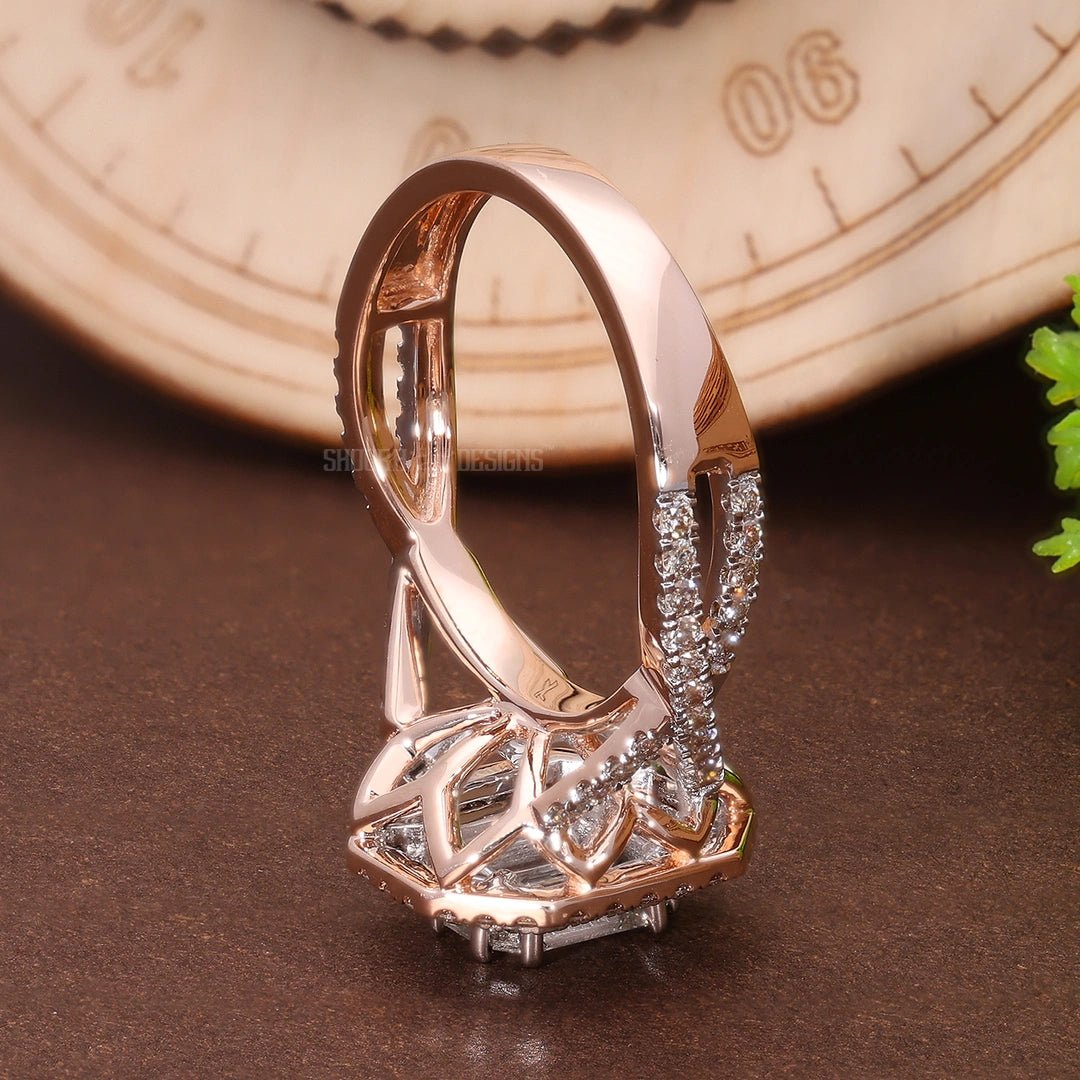 Double Halo Split Shank Pie - Cut Engagement Ring in 14K Solid Gold, 1.28 TCW Pie - cut/Round Cut Natural Diamonds, Wedding Gift for Women, Luxury Bridal Jewelry - Shoora Designs