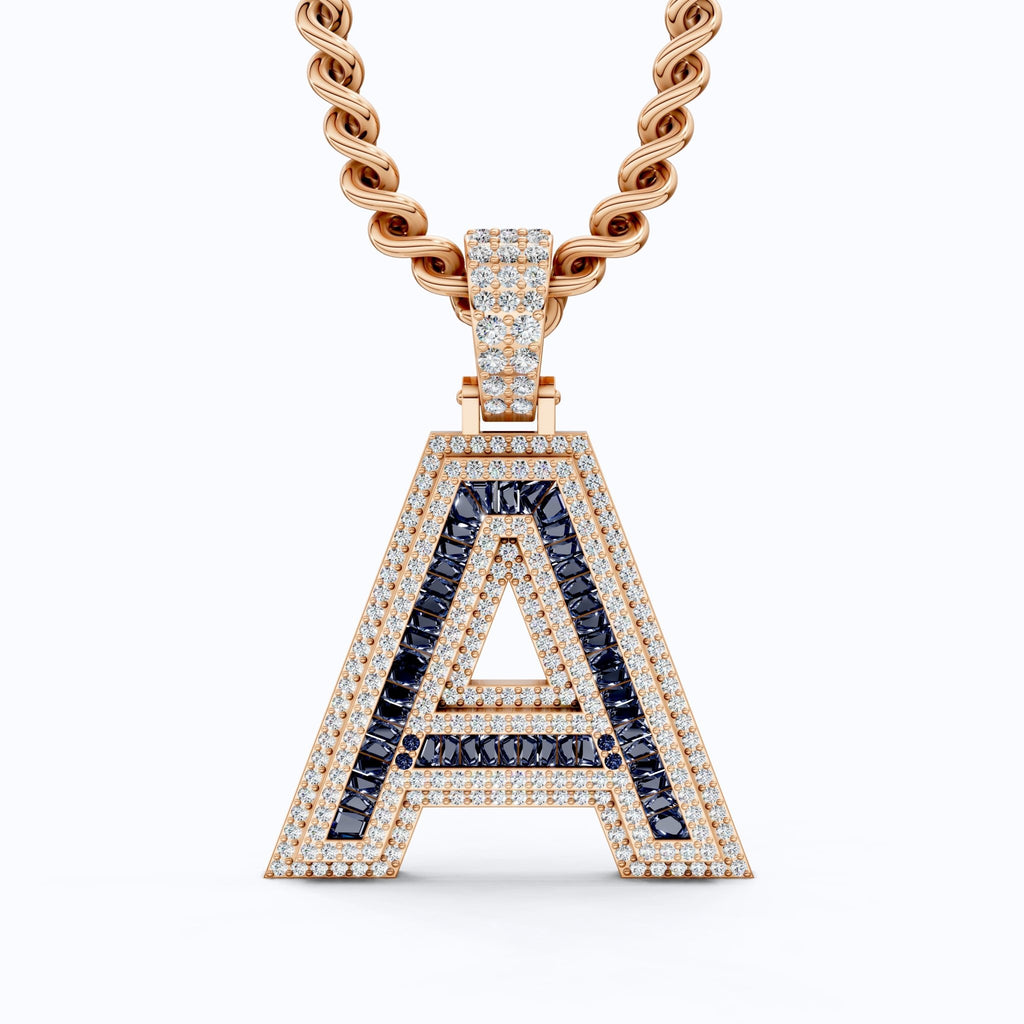 Double Layered Halo Gemstone Alphabet Pendant, Initial Jewelry - Shoora Designs