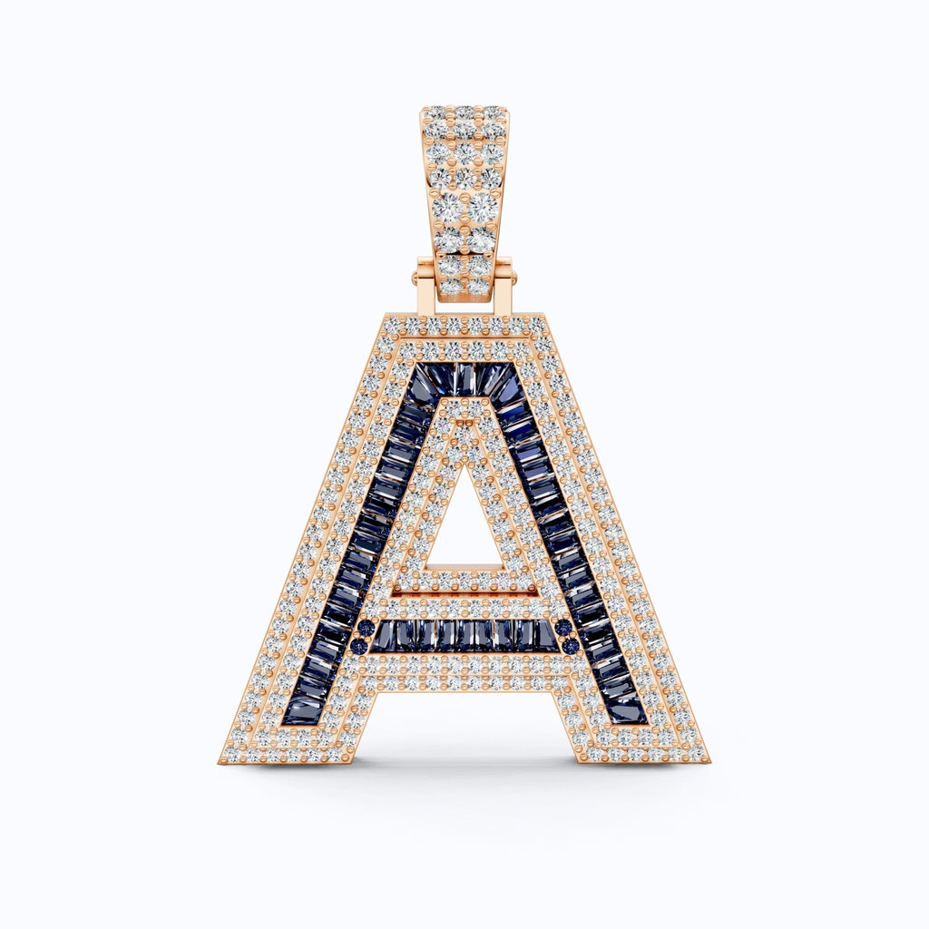 Double Layered Halo Gemstone Alphabet Pendant, Initial Jewelry - Shoora Designs