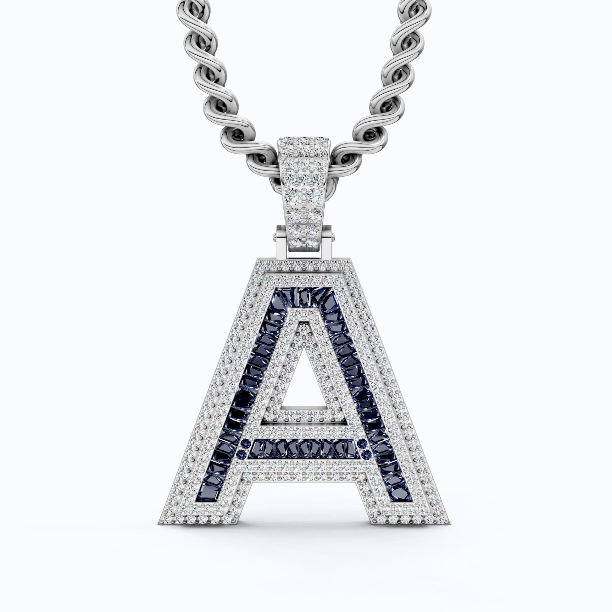 Double Layered Halo Gemstone Alphabet Pendant, Initial Jewelry - Shoora Designs