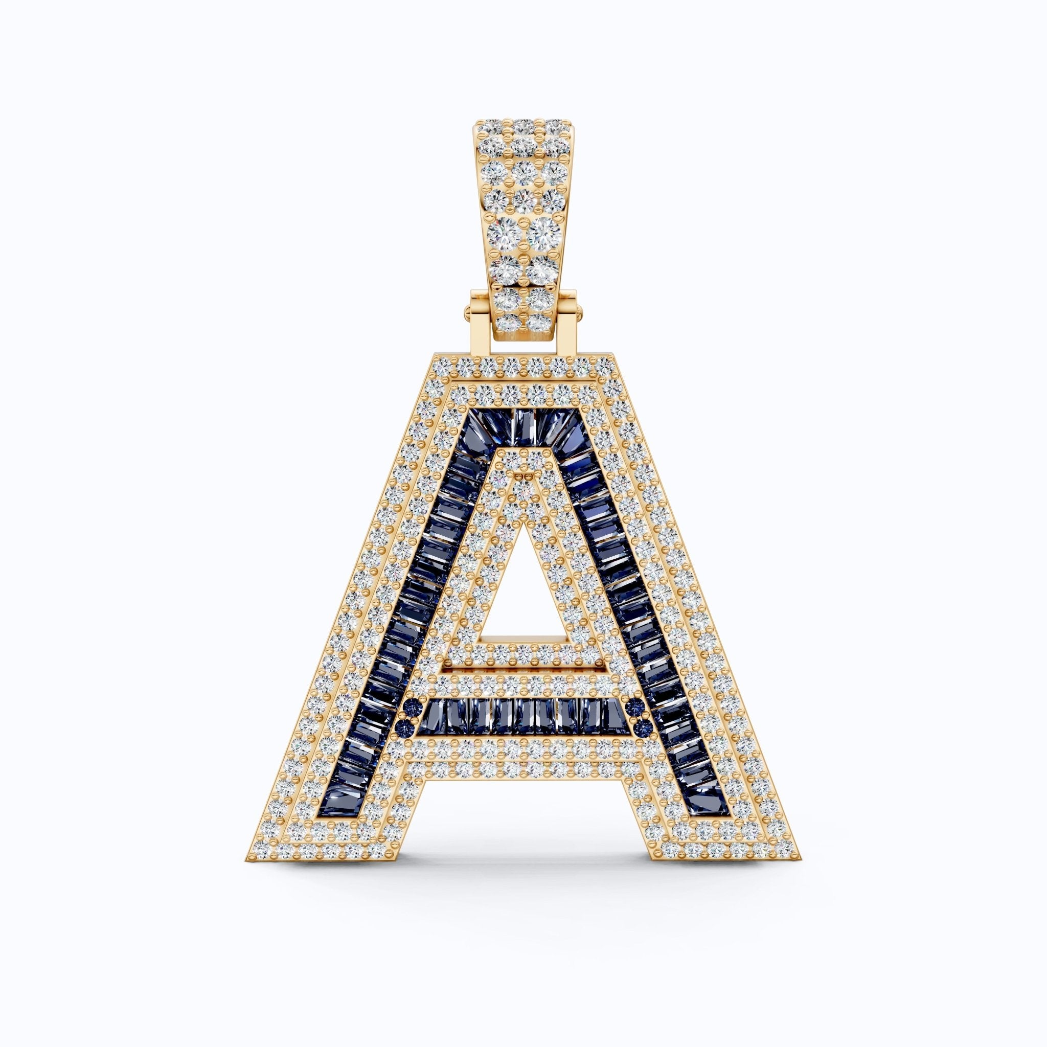 Double Layered Halo Gemstone Alphabet Pendant, Initial Jewelry - Shoora Designs
